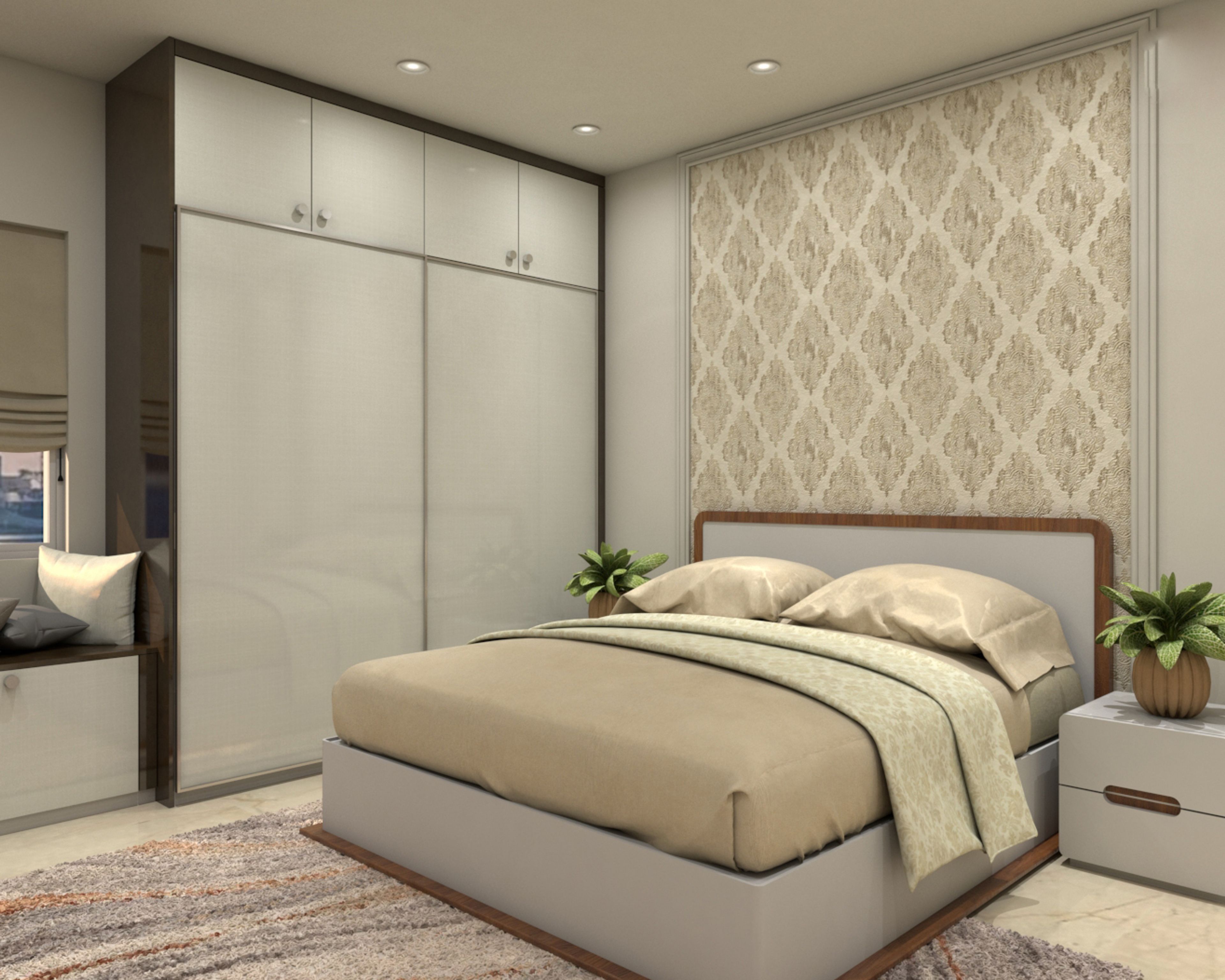 Traditional Beige Bedroom Wallpaper Design