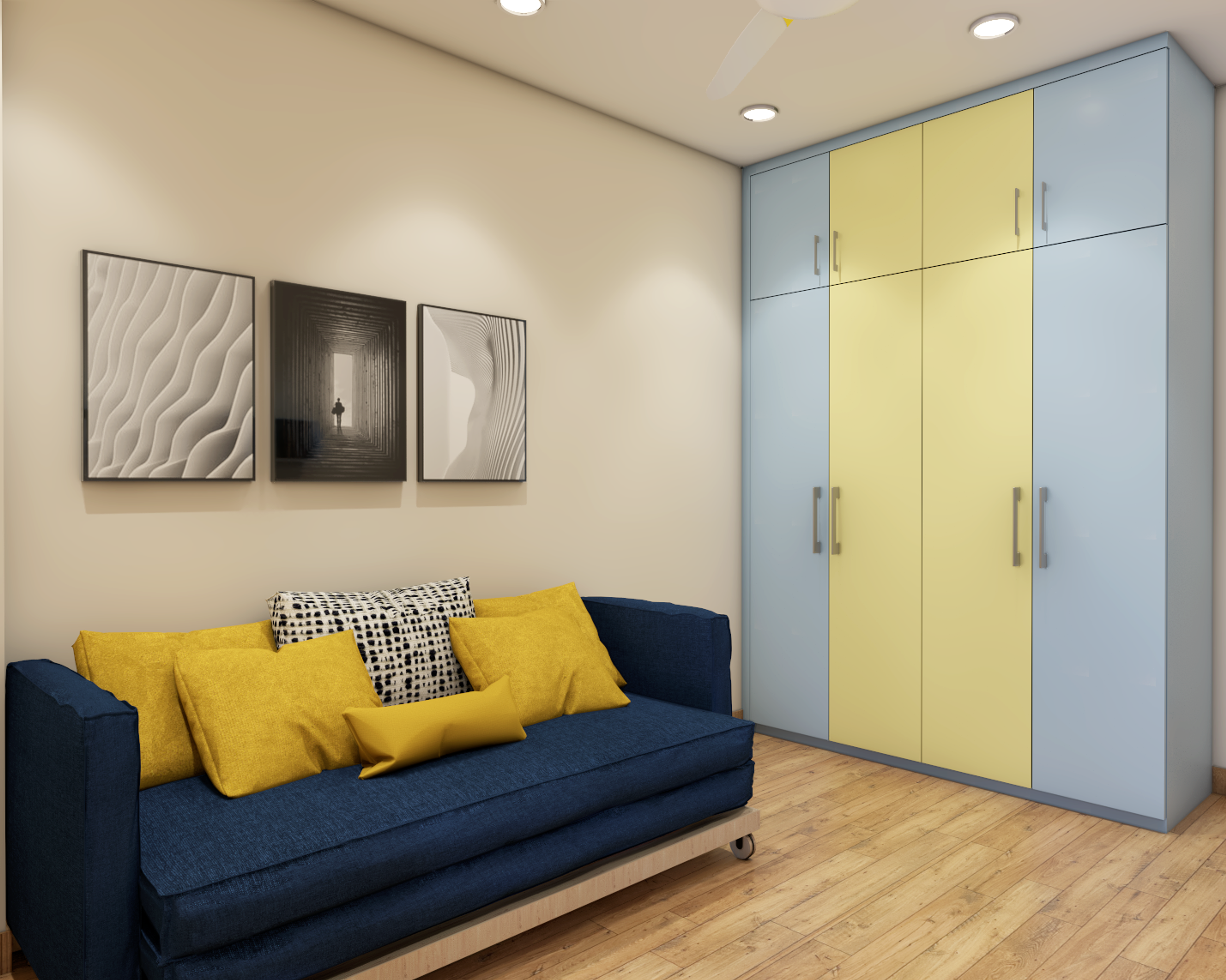 Blue And Yellow Home Office - Livspace