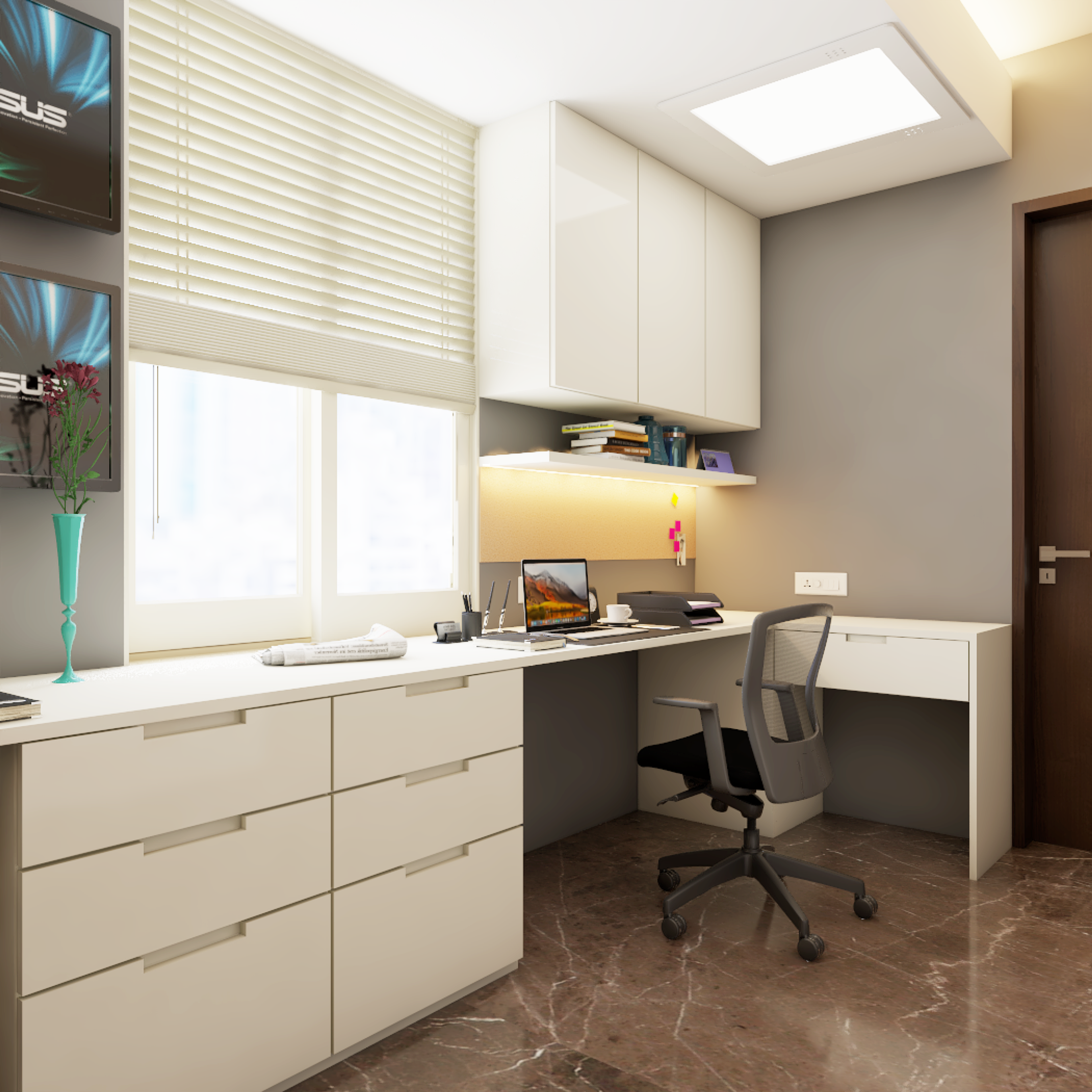 Contemporary Well-Lit Home Office Design For Rental Homes