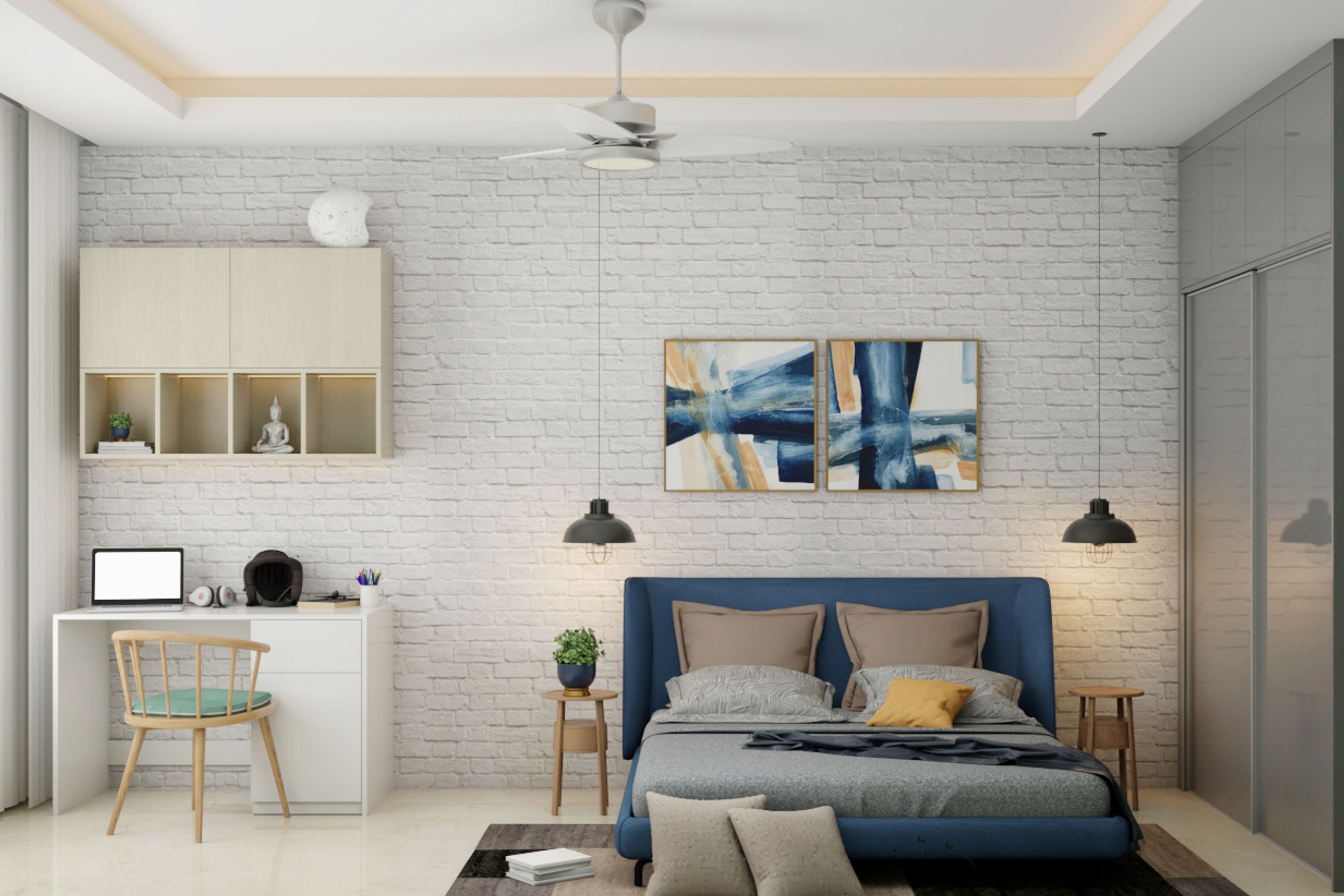 Multi-Functional Modern Style Kids’ Bedroom Design With Blue Bed