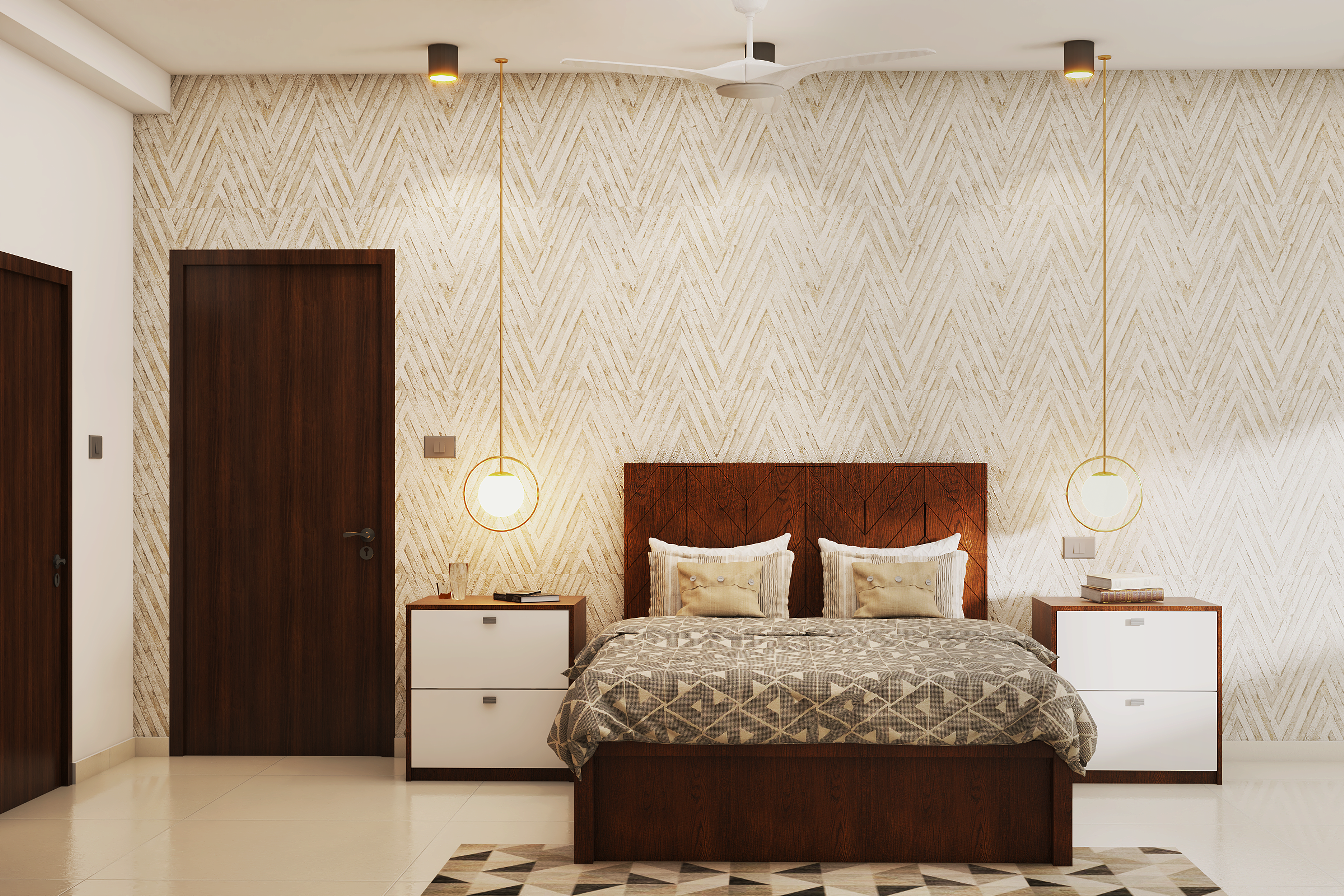 Modern Kids Bedroom Design With Chevron Wallpaper