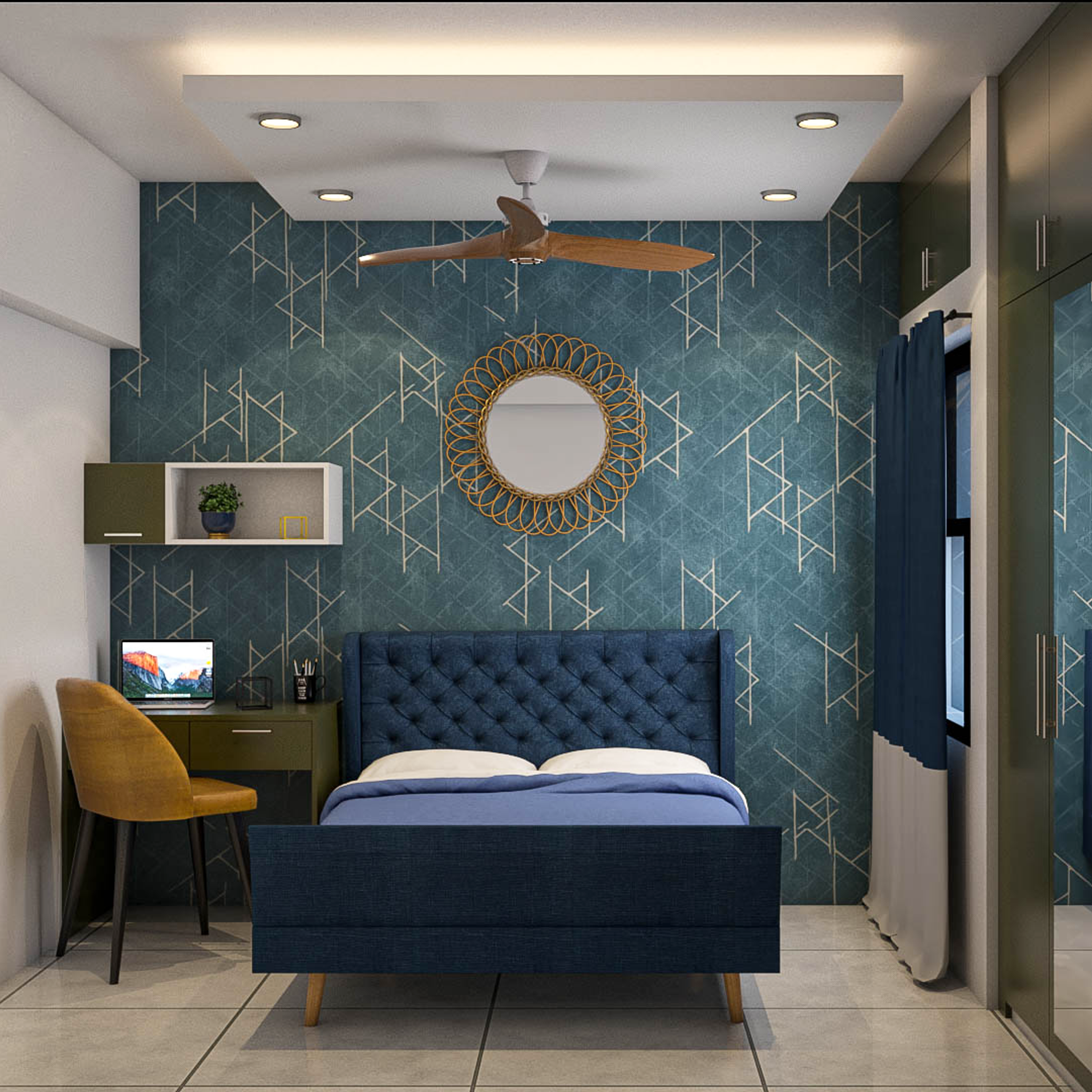 Contemporary Kid's Bedroom Design With Dark Blue Bed