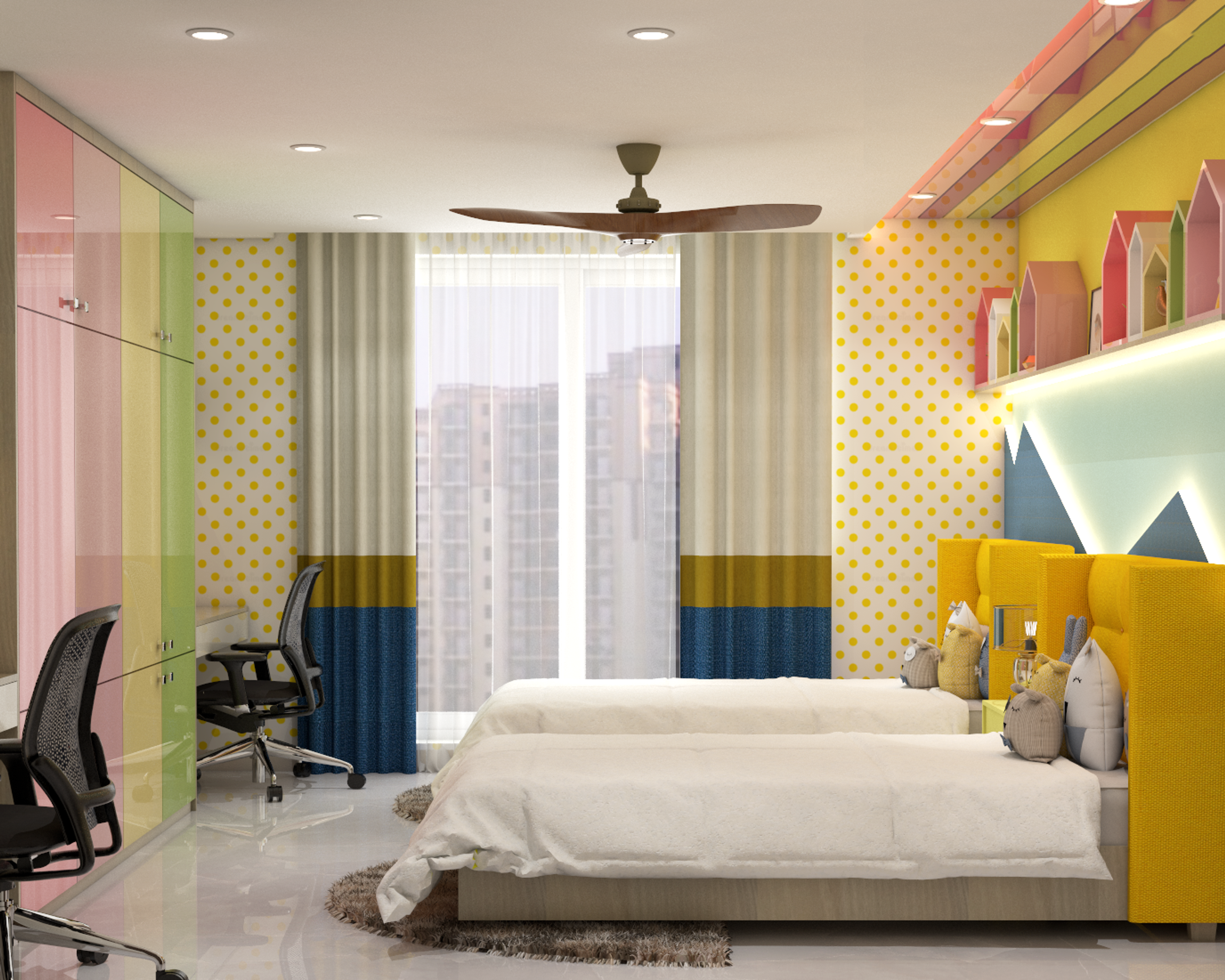 Contemporary Styled Spacious Kids Bedroom Design For Two