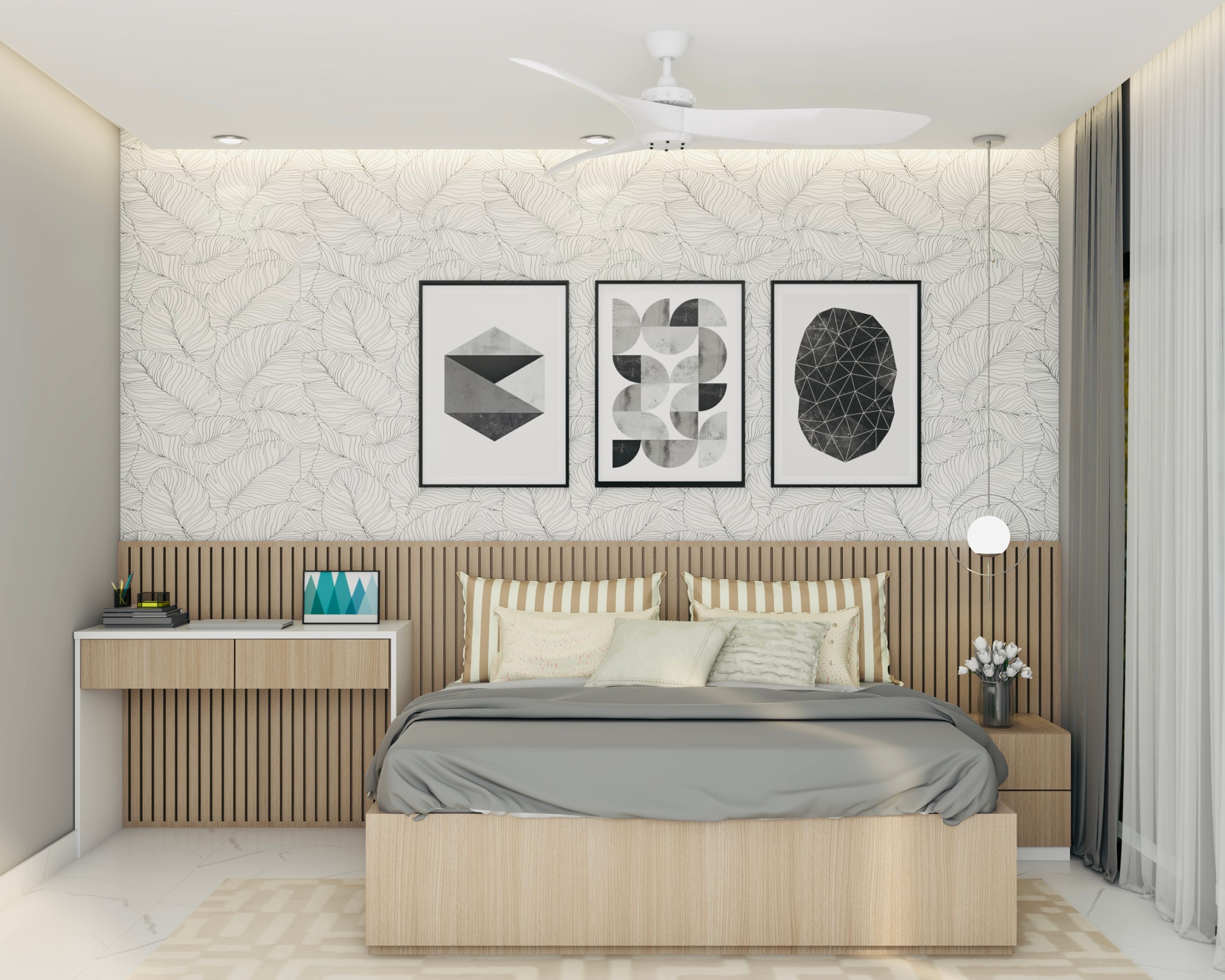 Contemporary Kid's Bedroom Design With Extended Headboard