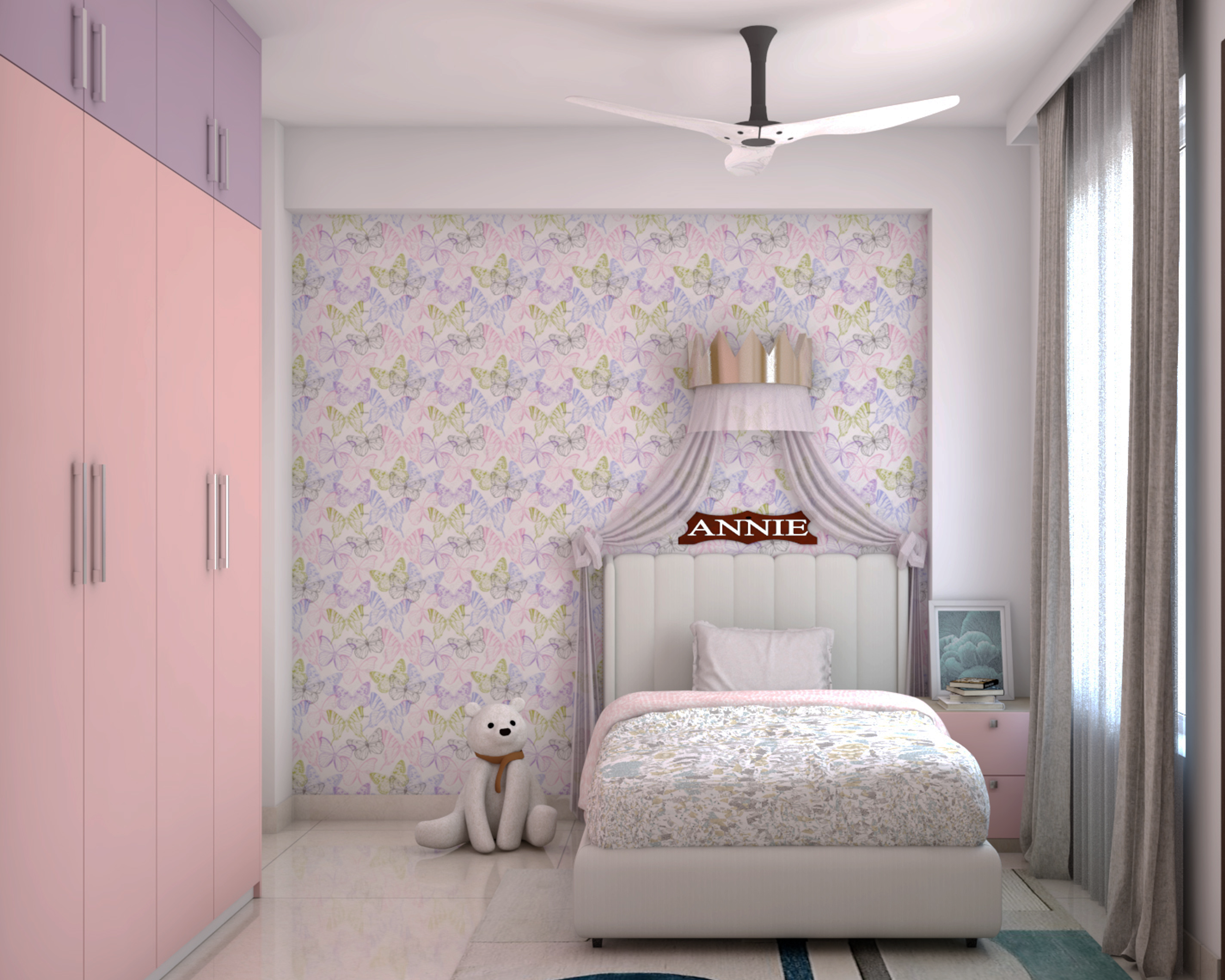 Modern Kid’s Bedroom Design With Pink And Purple Wardrobe
