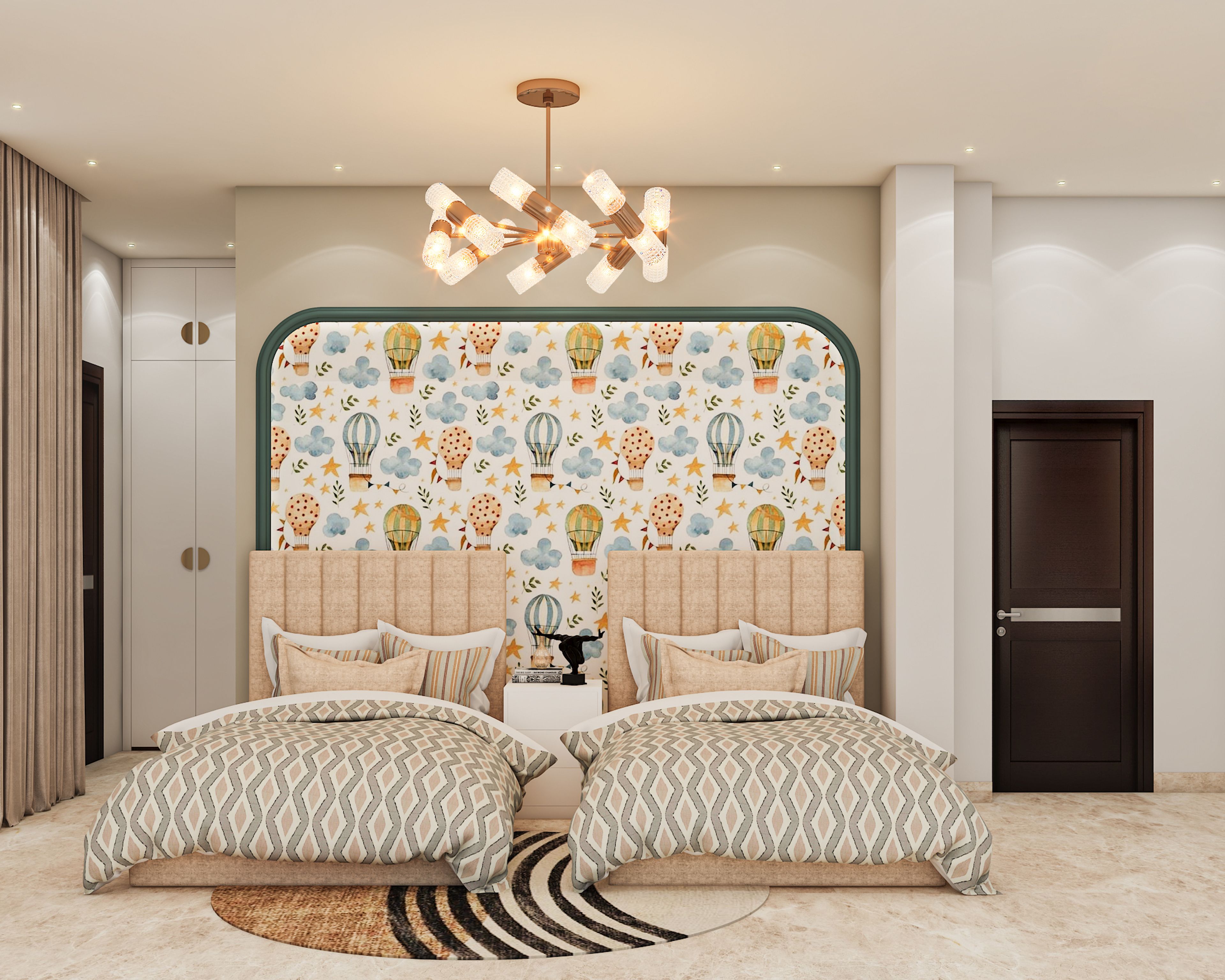 Modern Style Spacious Kid's Bedroom Design With Twin Beds