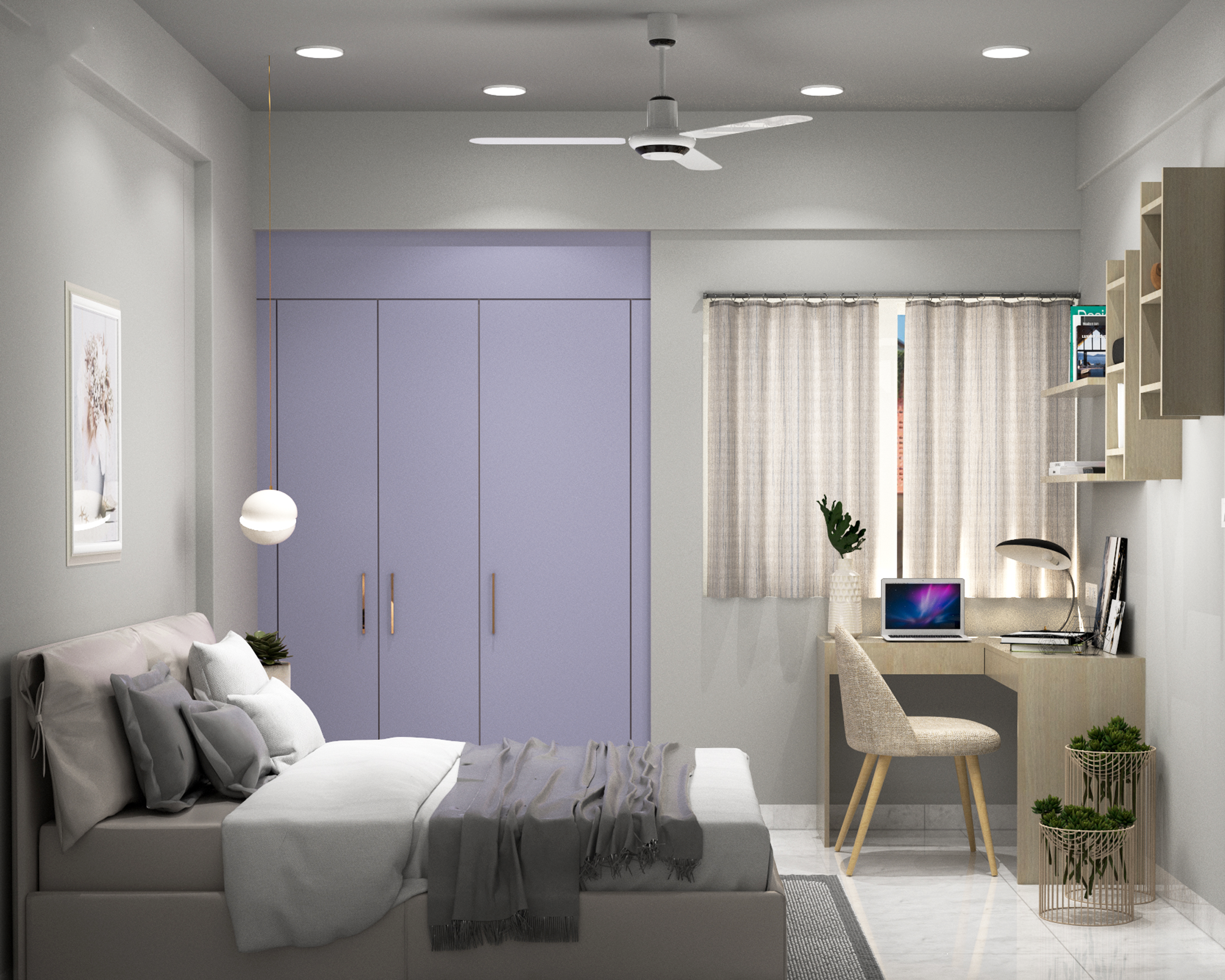 Modern Kids Bedroom Design With L-Shaped Study Desk