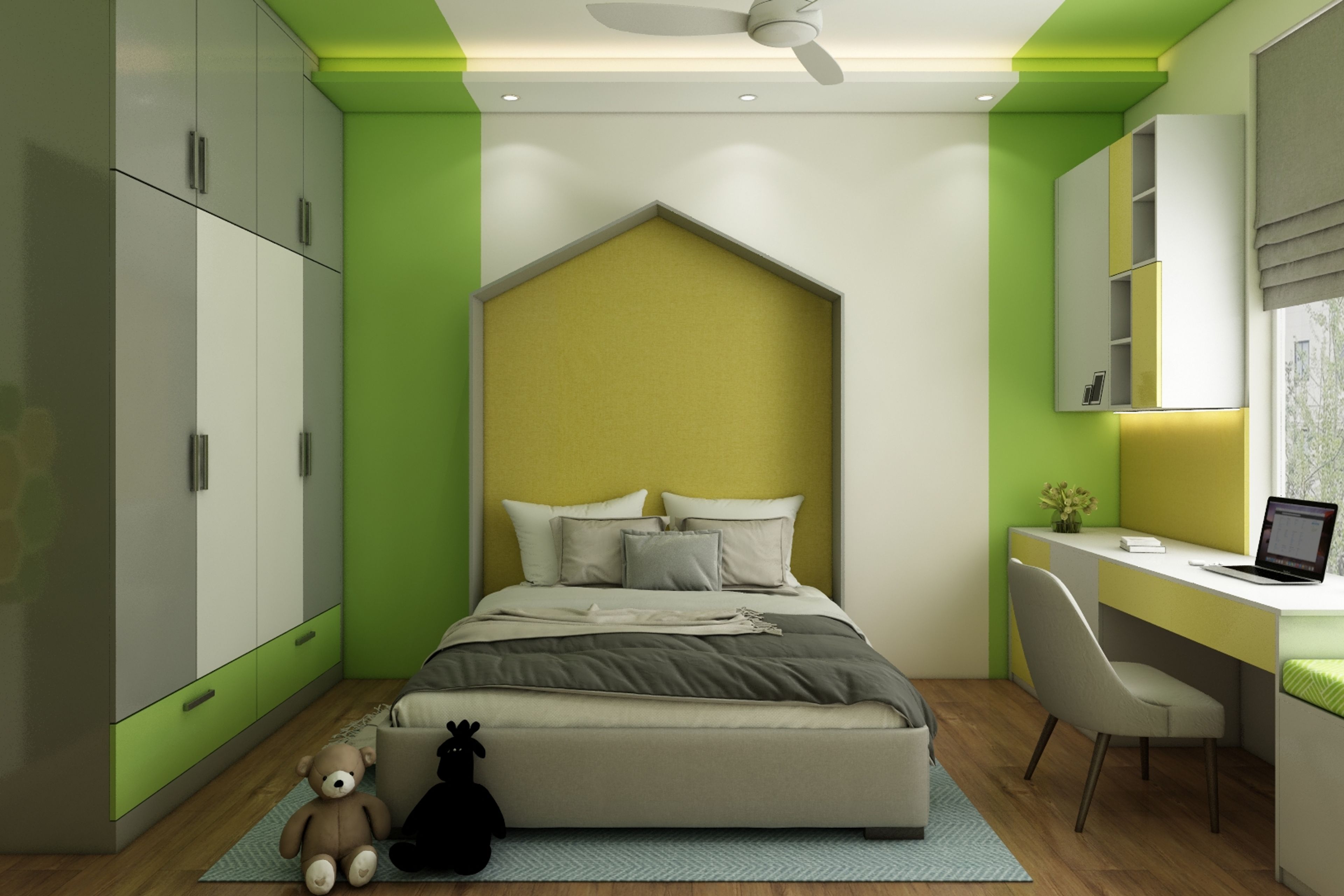 Lime-Green And Yellow Kid's Bedroom Design