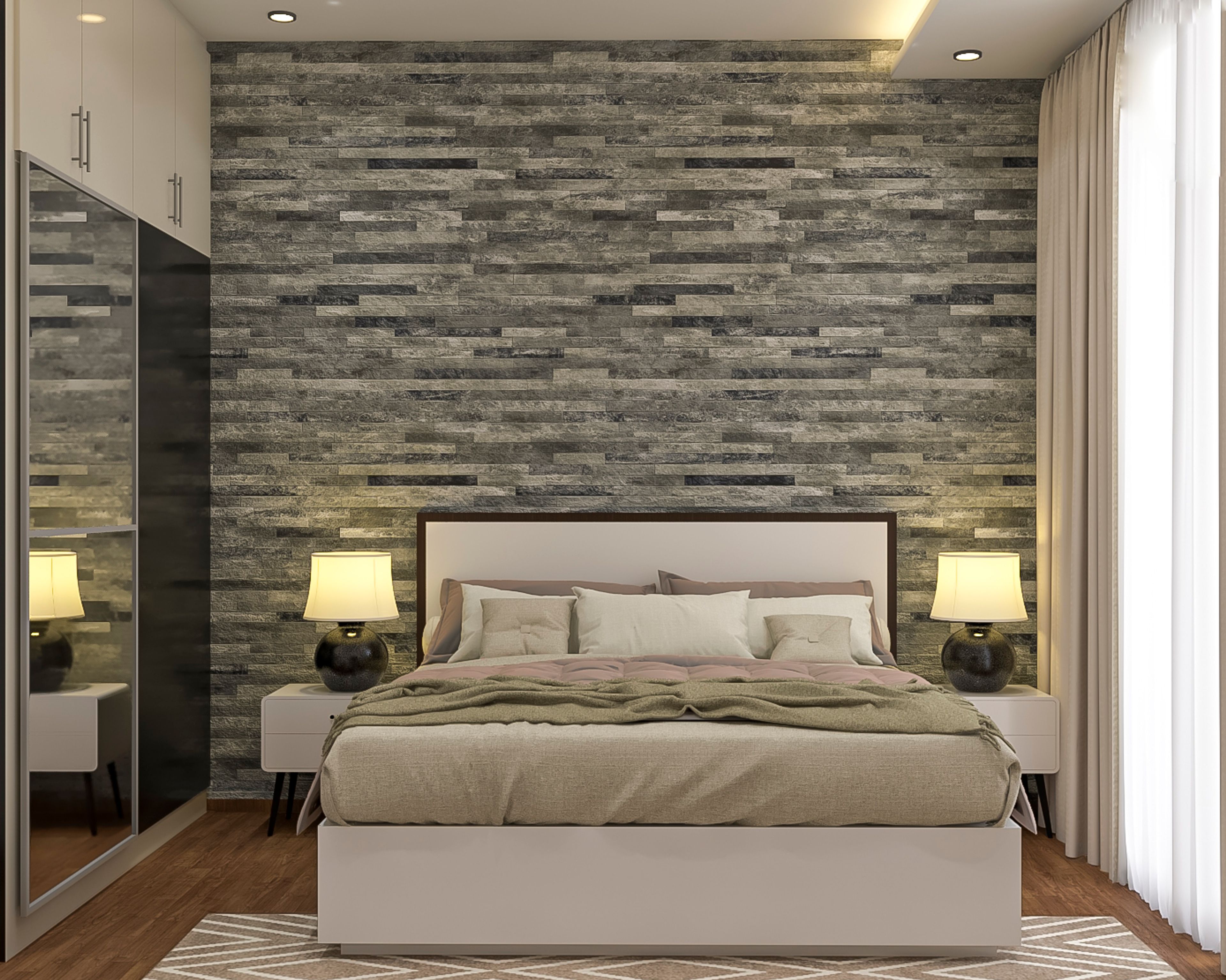 Modern Style Compact Convenient Kid's Bedroom Design With Accent Wall