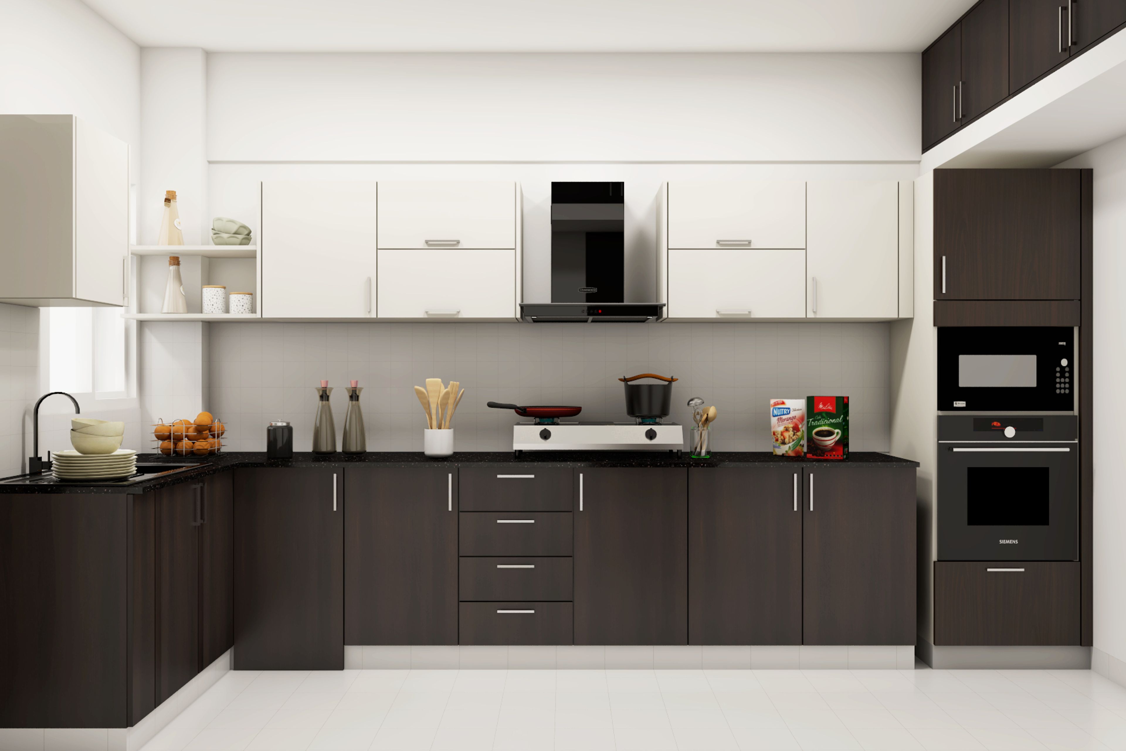 Spacious Kitchen Design With Contemporary Decor - Livspace