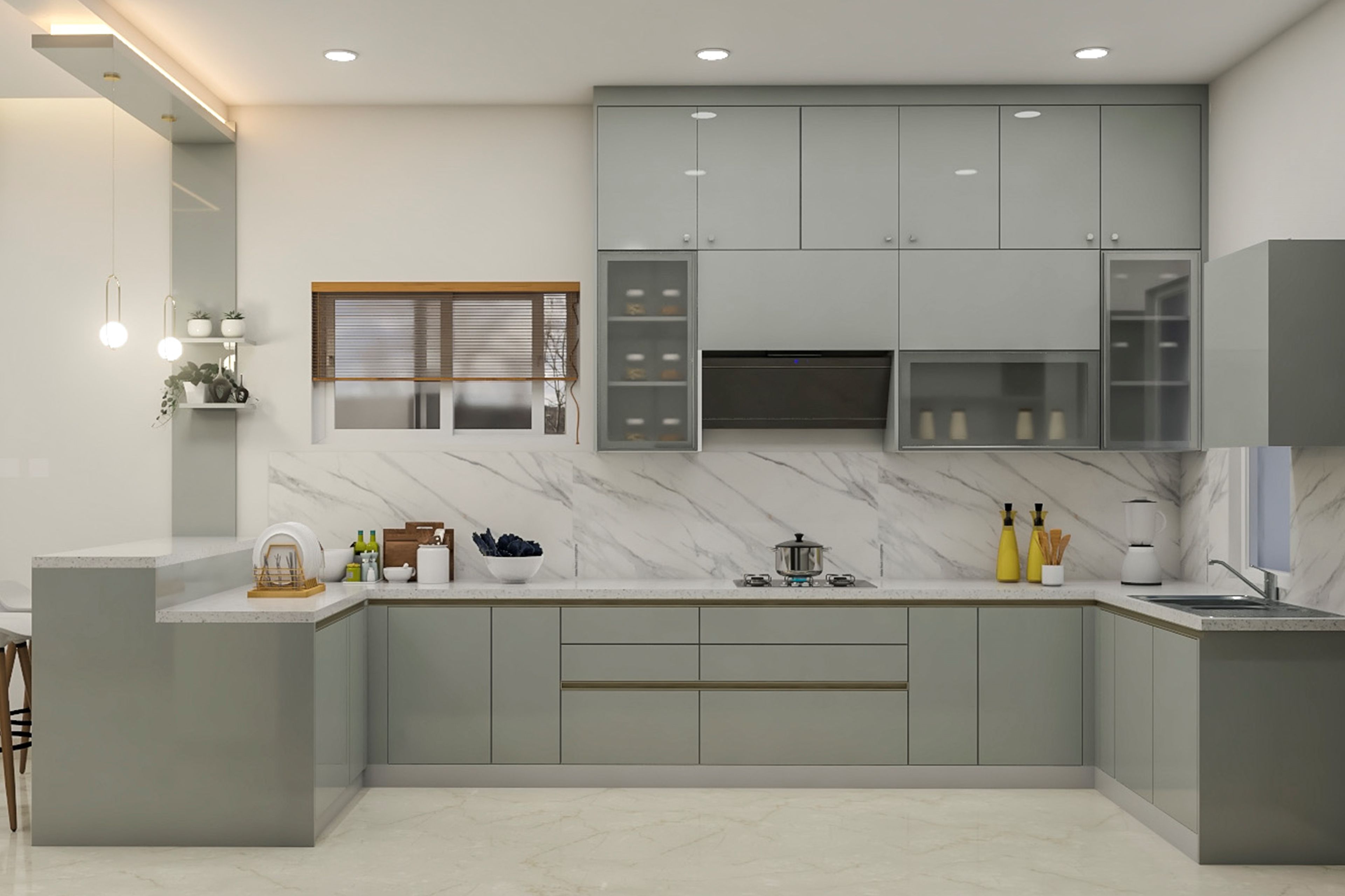 Convenient Modern Styled Spacious Grey Kitchen Design