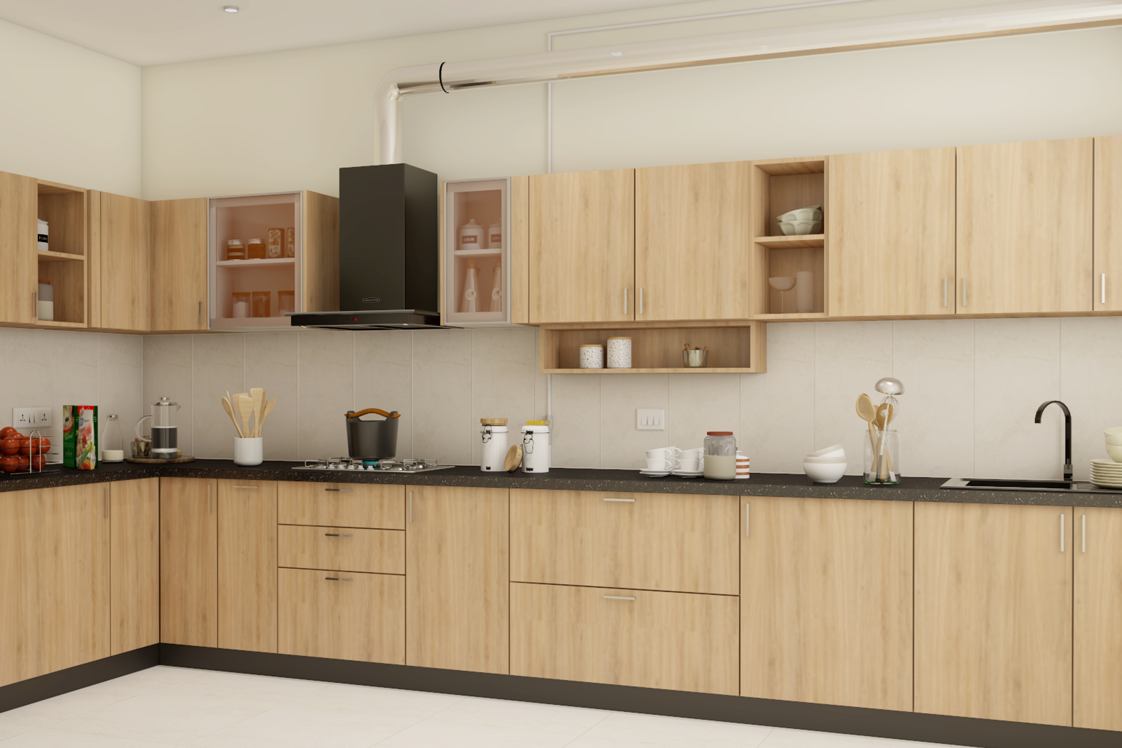 Modern Style Spacious Wooden Kitchen Design