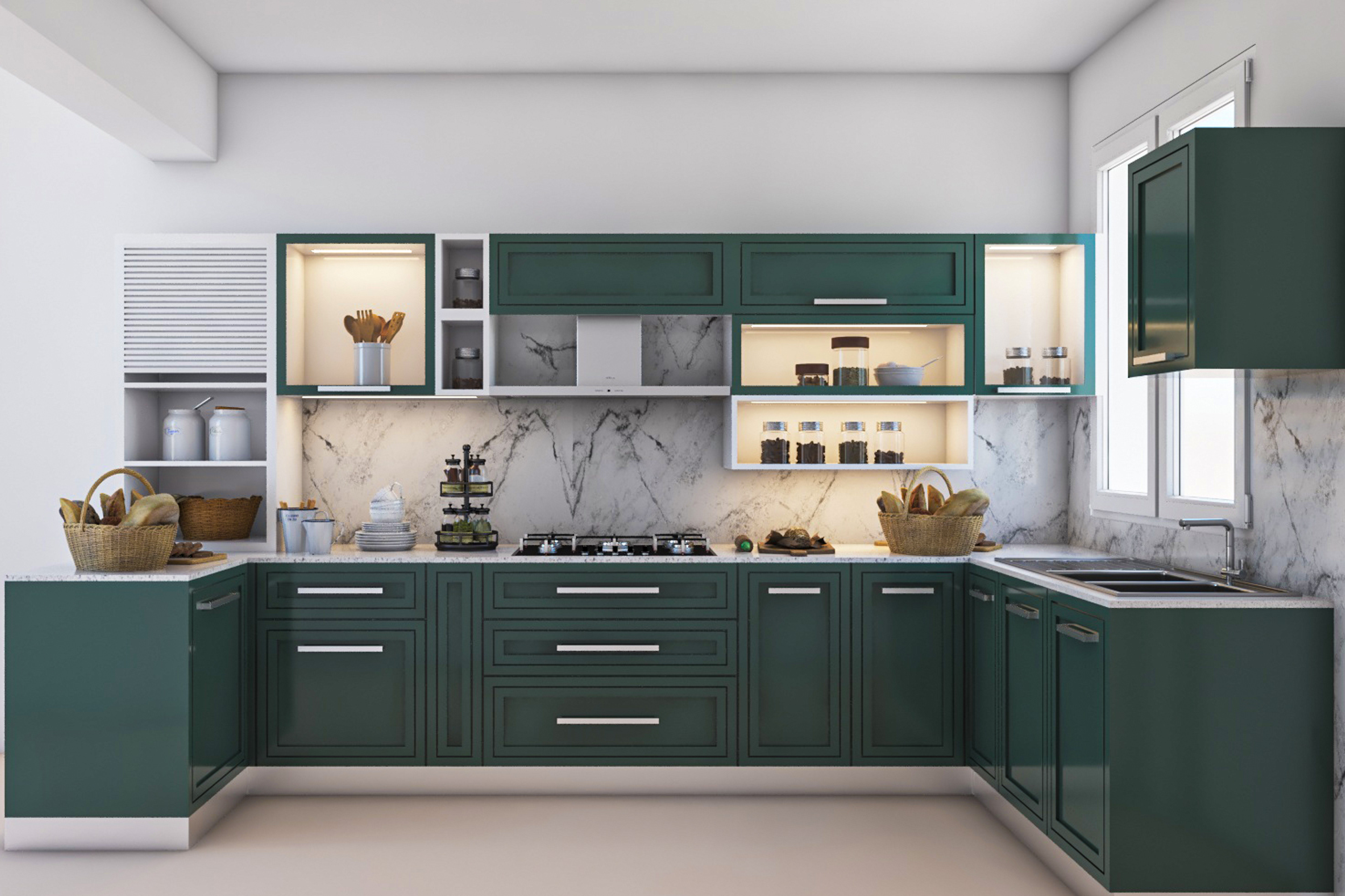 Modern Green Kitchen Design - Livspace