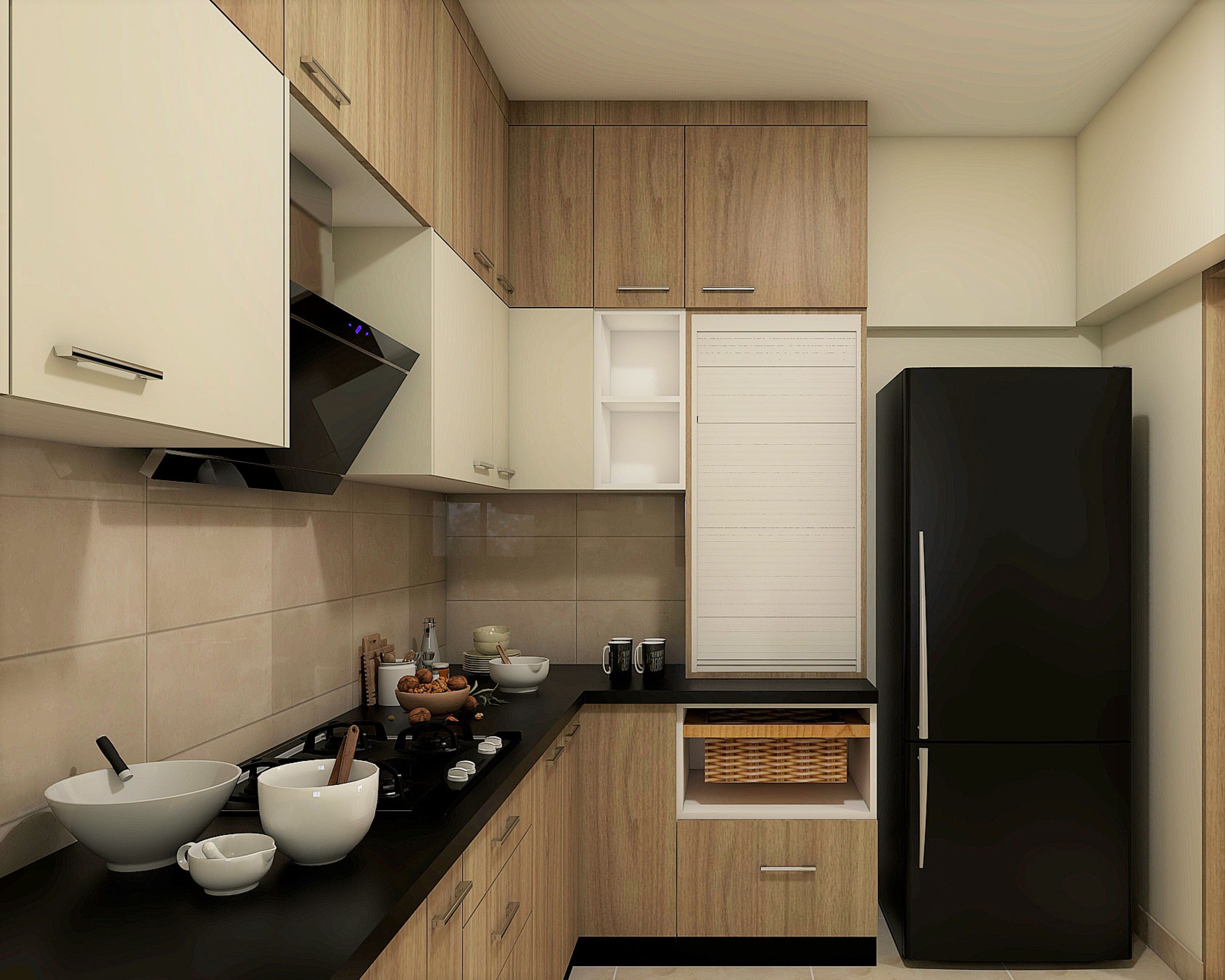 Wooden Themed Kitchen Design - Livspace