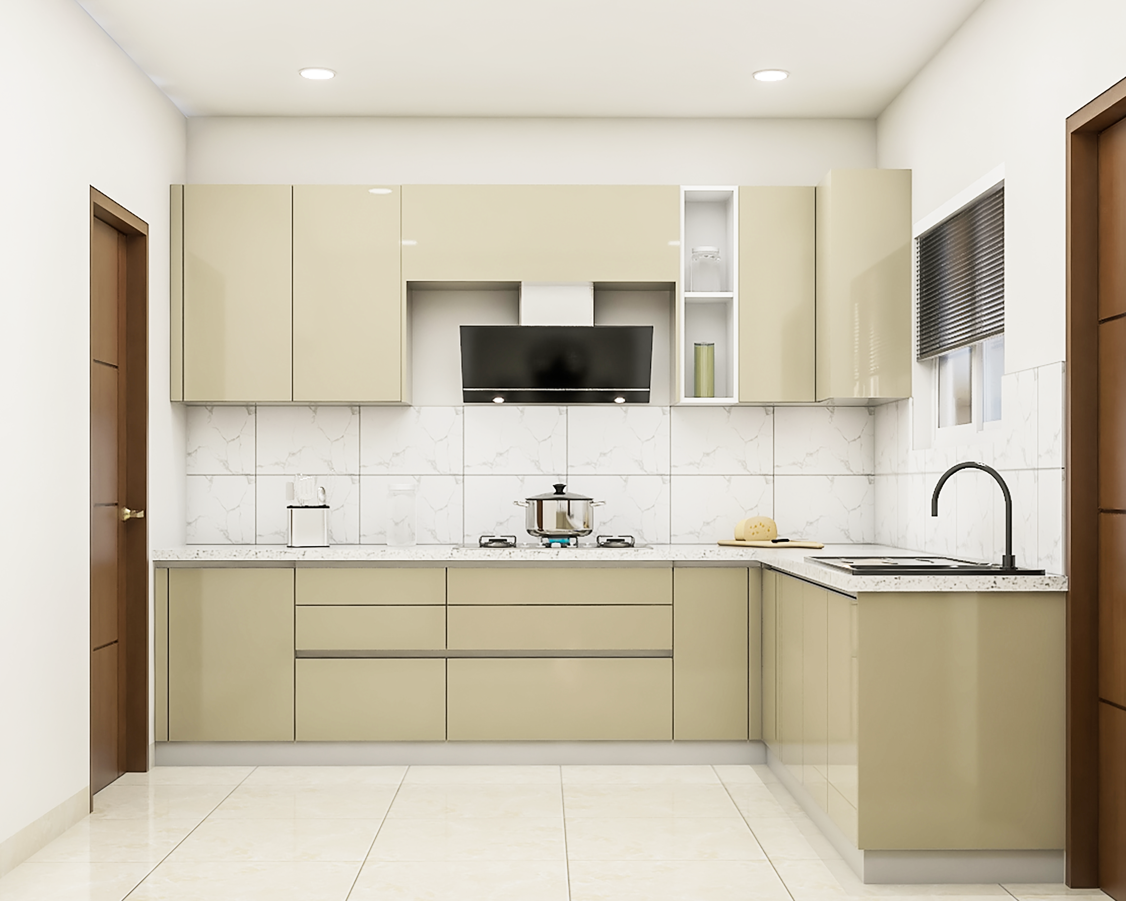 Spacious Beige Modular Kitchen - Livspace