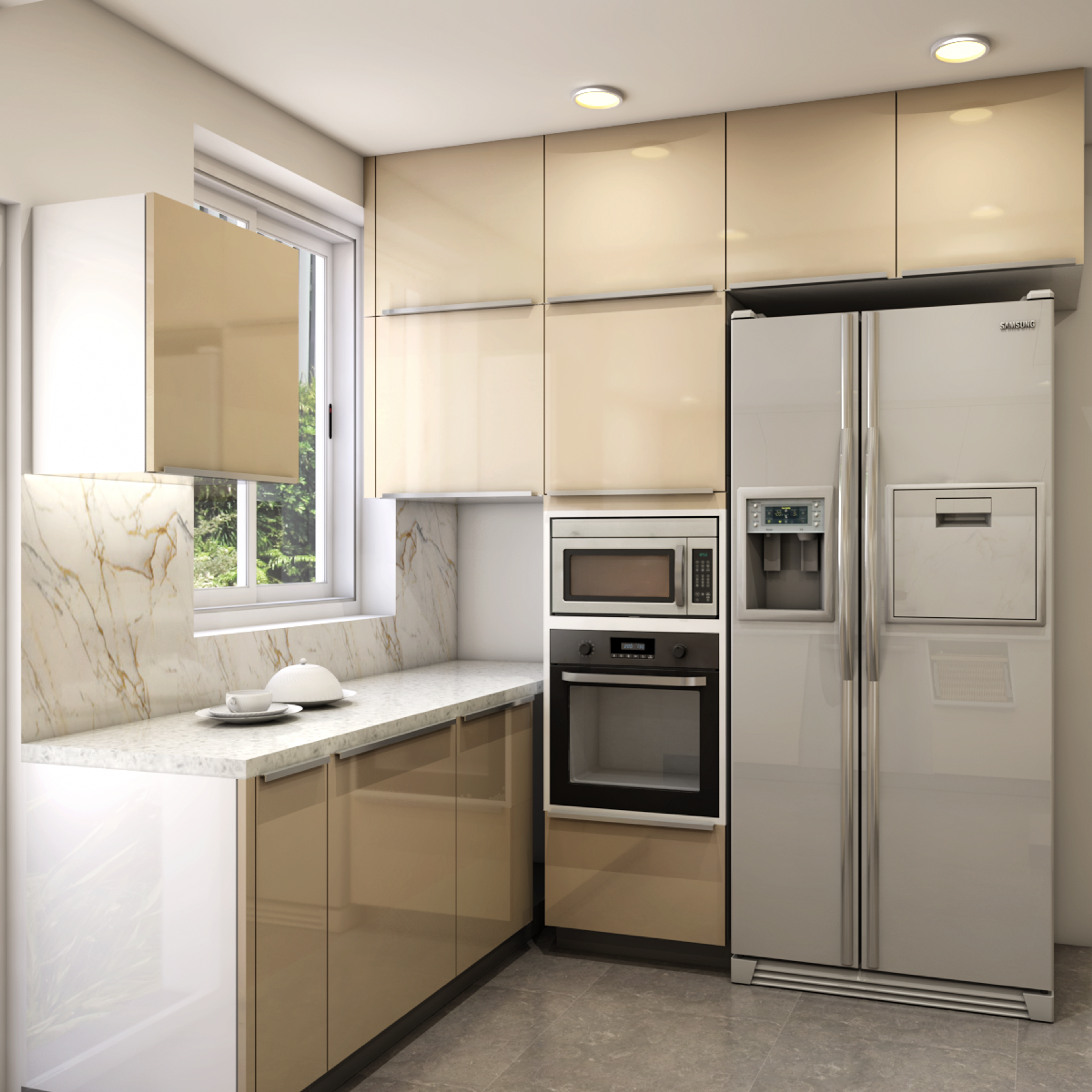 Beige Modular Kitchen - Livspace