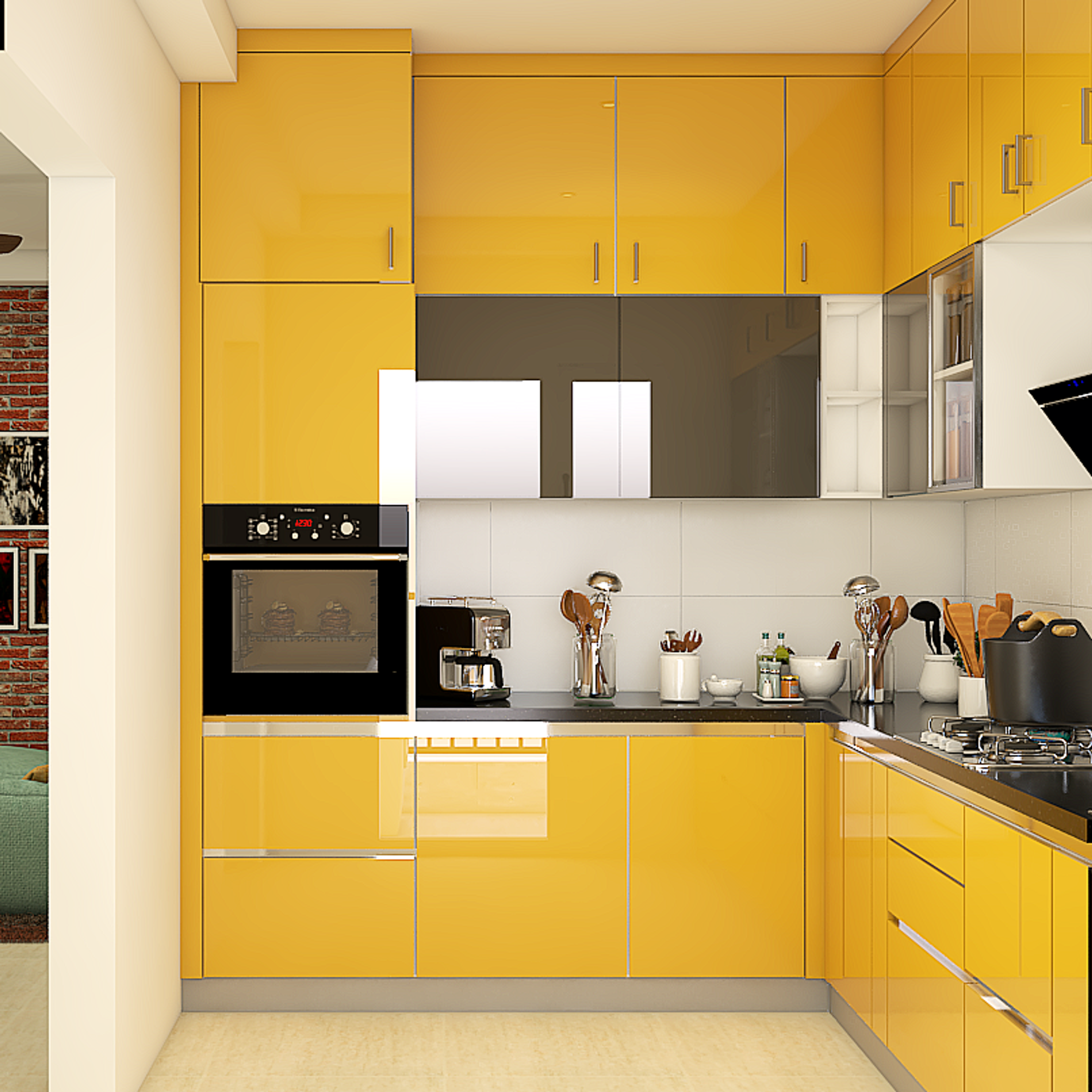 Contemporary Kitchen Design In Yellow - Livspace