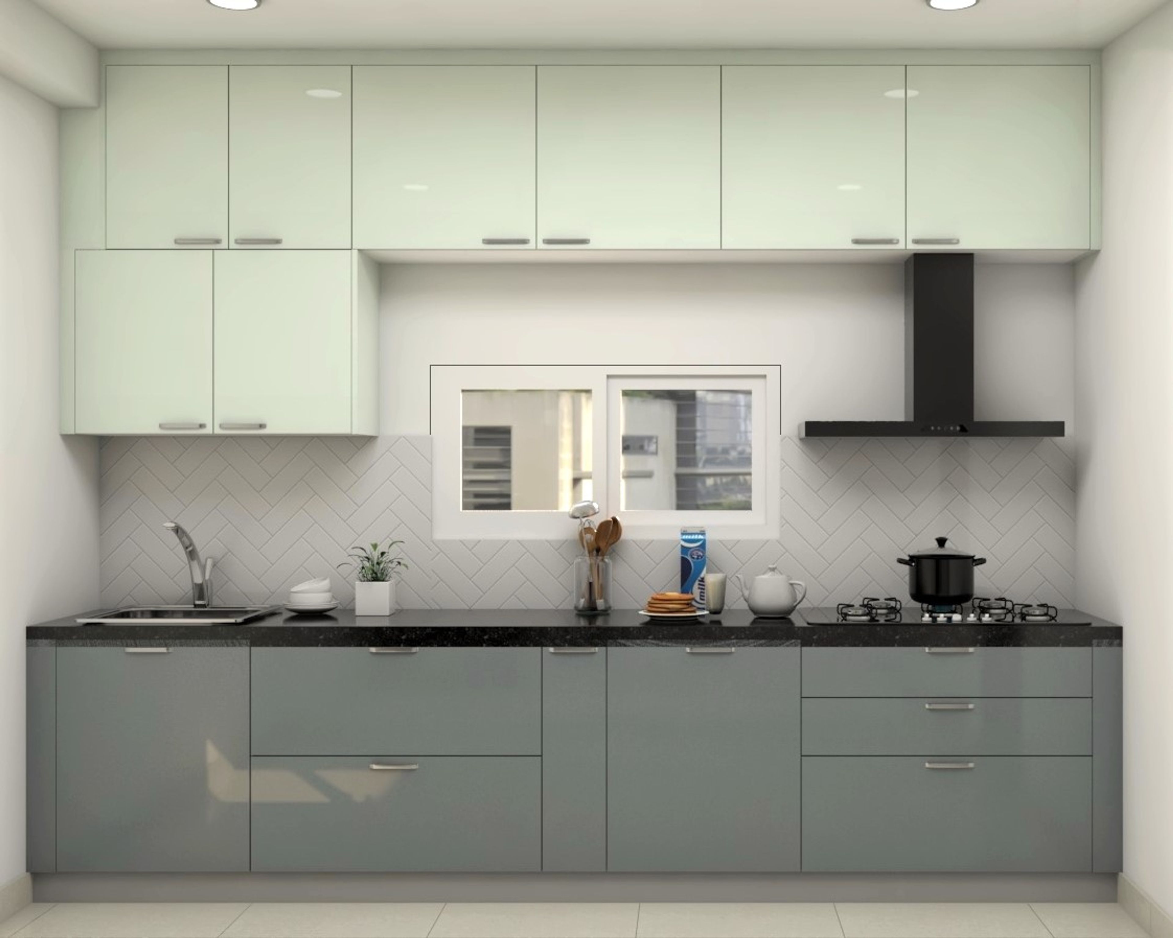 Grey And White Modular Kitchen Design - Livspace