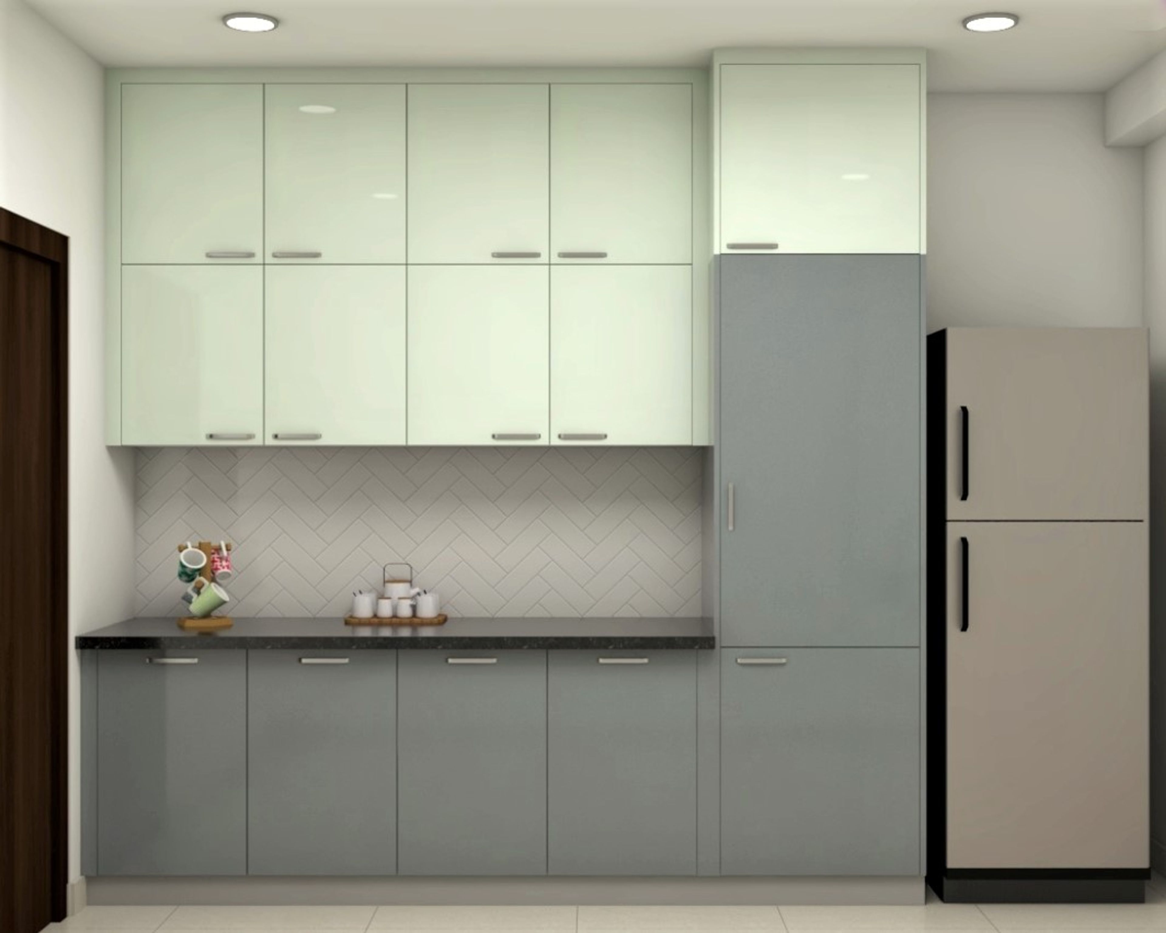 Grey And White Modular Kitchen Design - Livspace