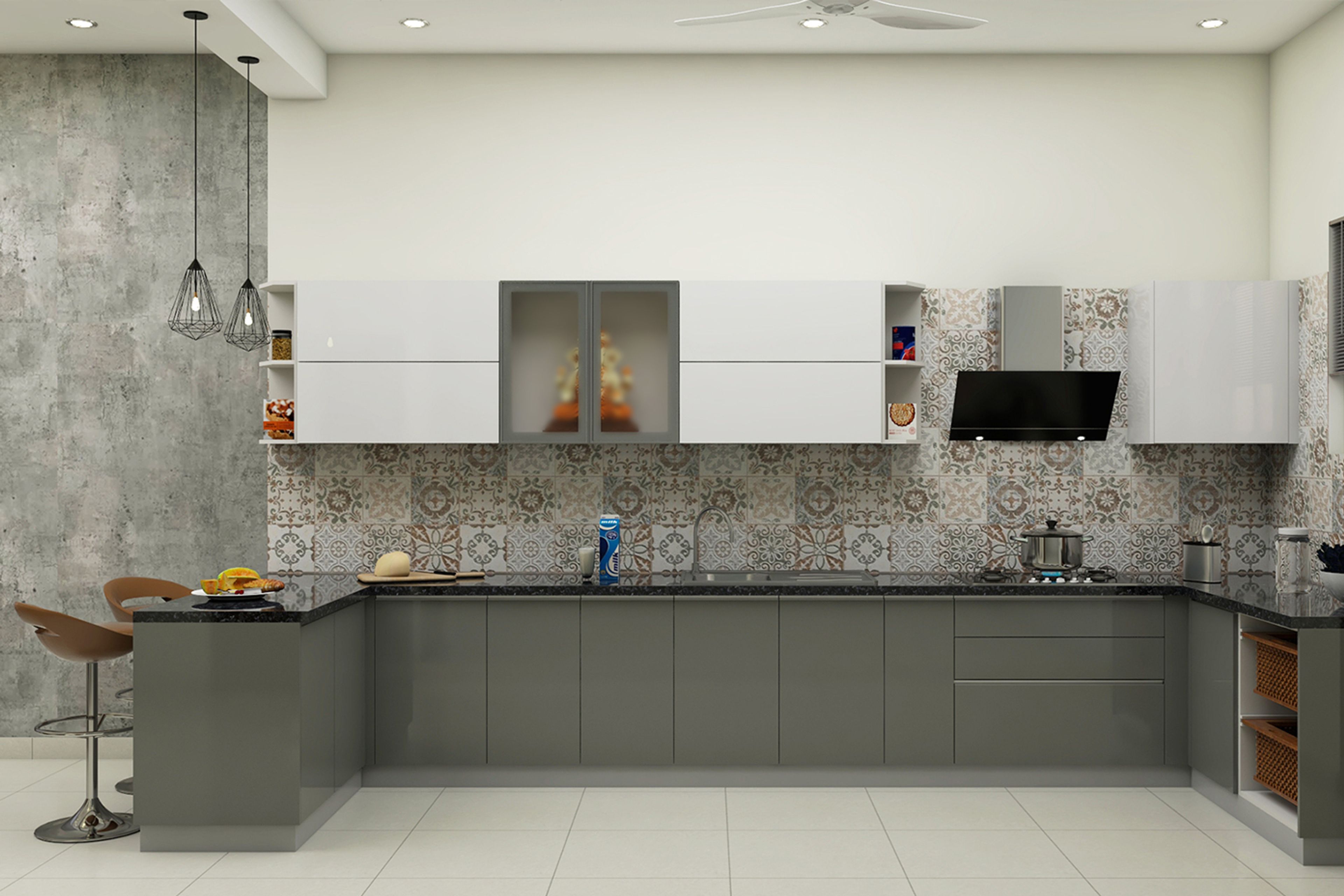 Modern Kitchen With Glossy Shutters - Livspace