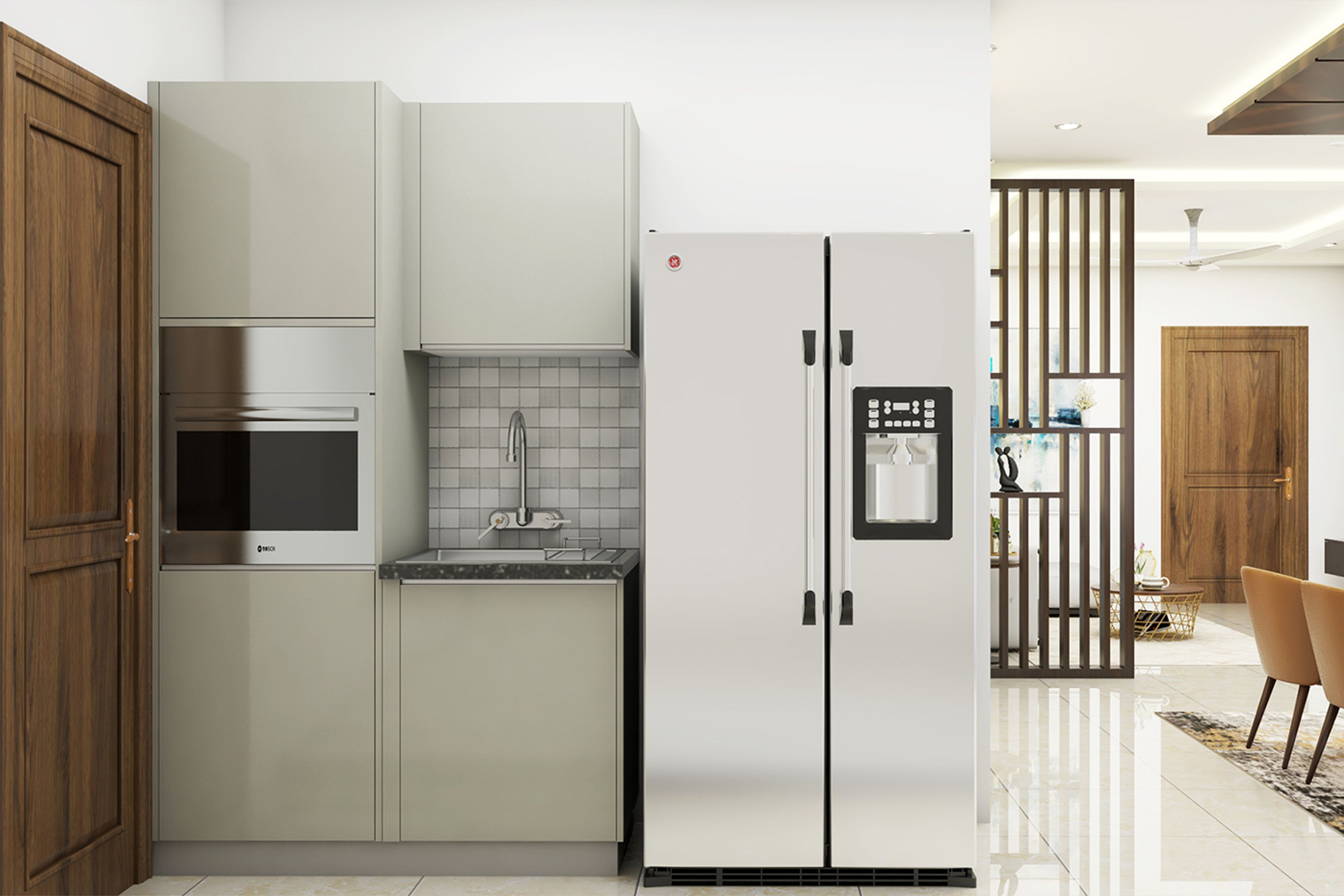 Spacious White Toned Modular Kitchen Design - Livspace
