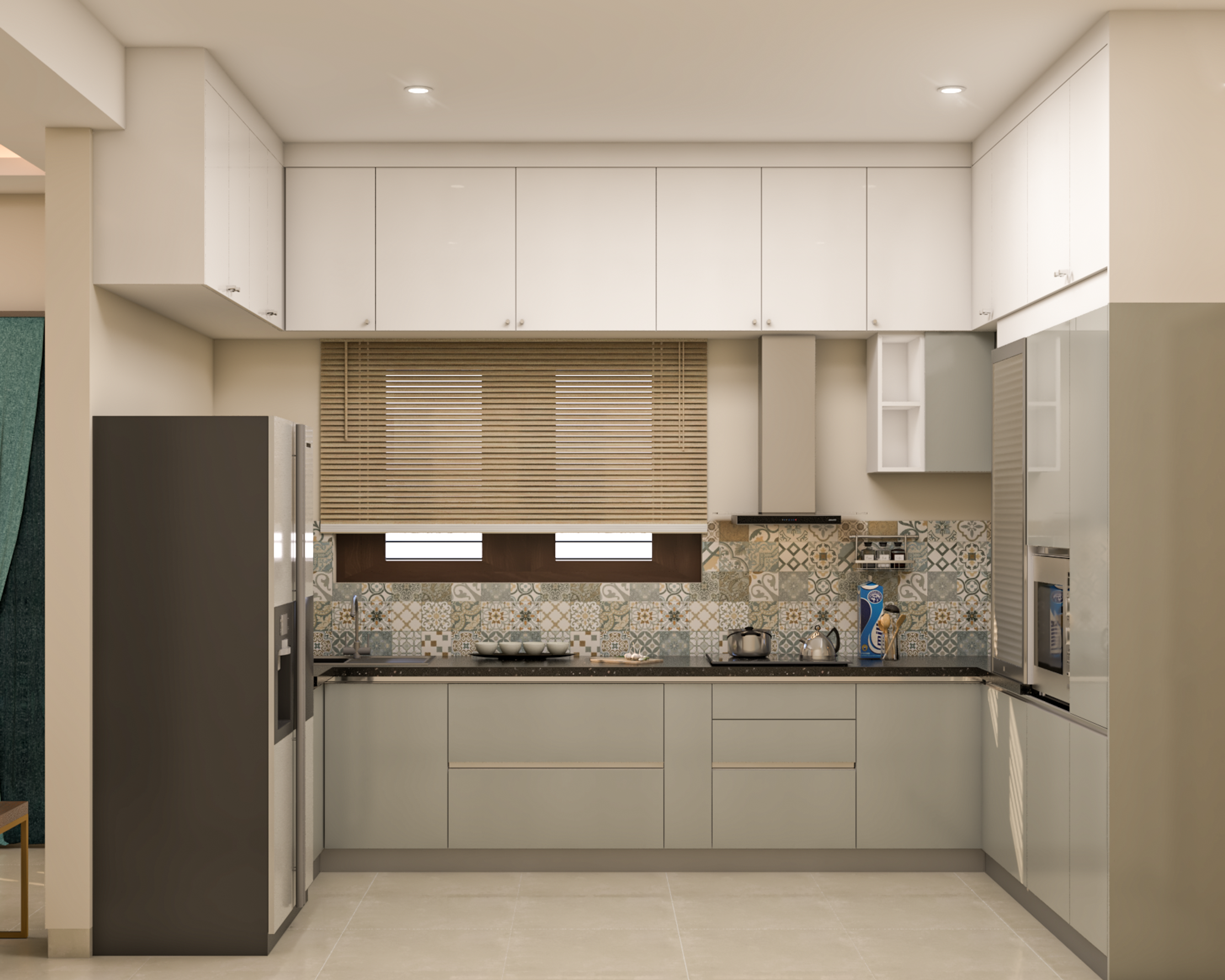 Spacious Subtle Themed Modular Kitchen Design For Rental Homes