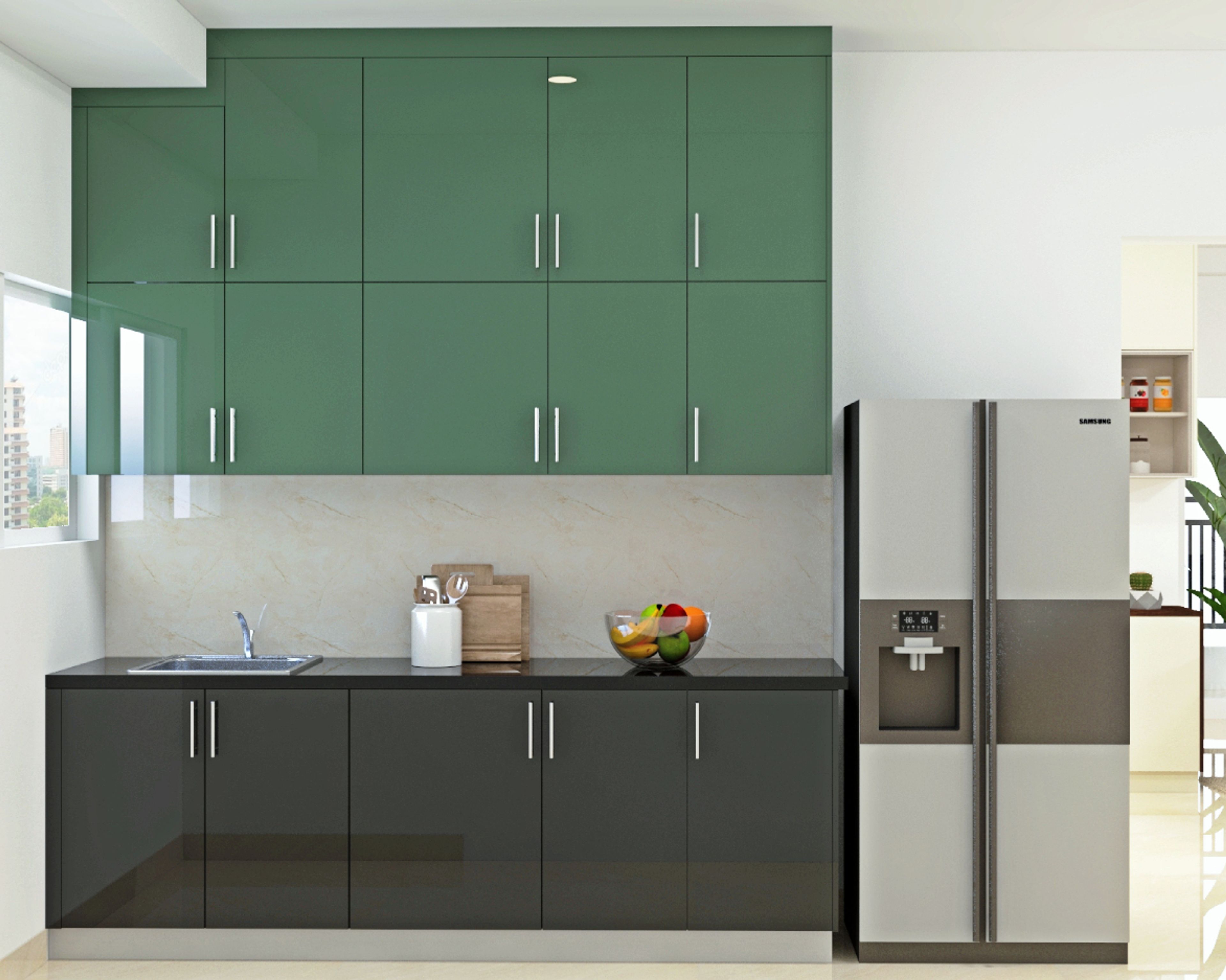 Green and Black Kitchens - Livspace