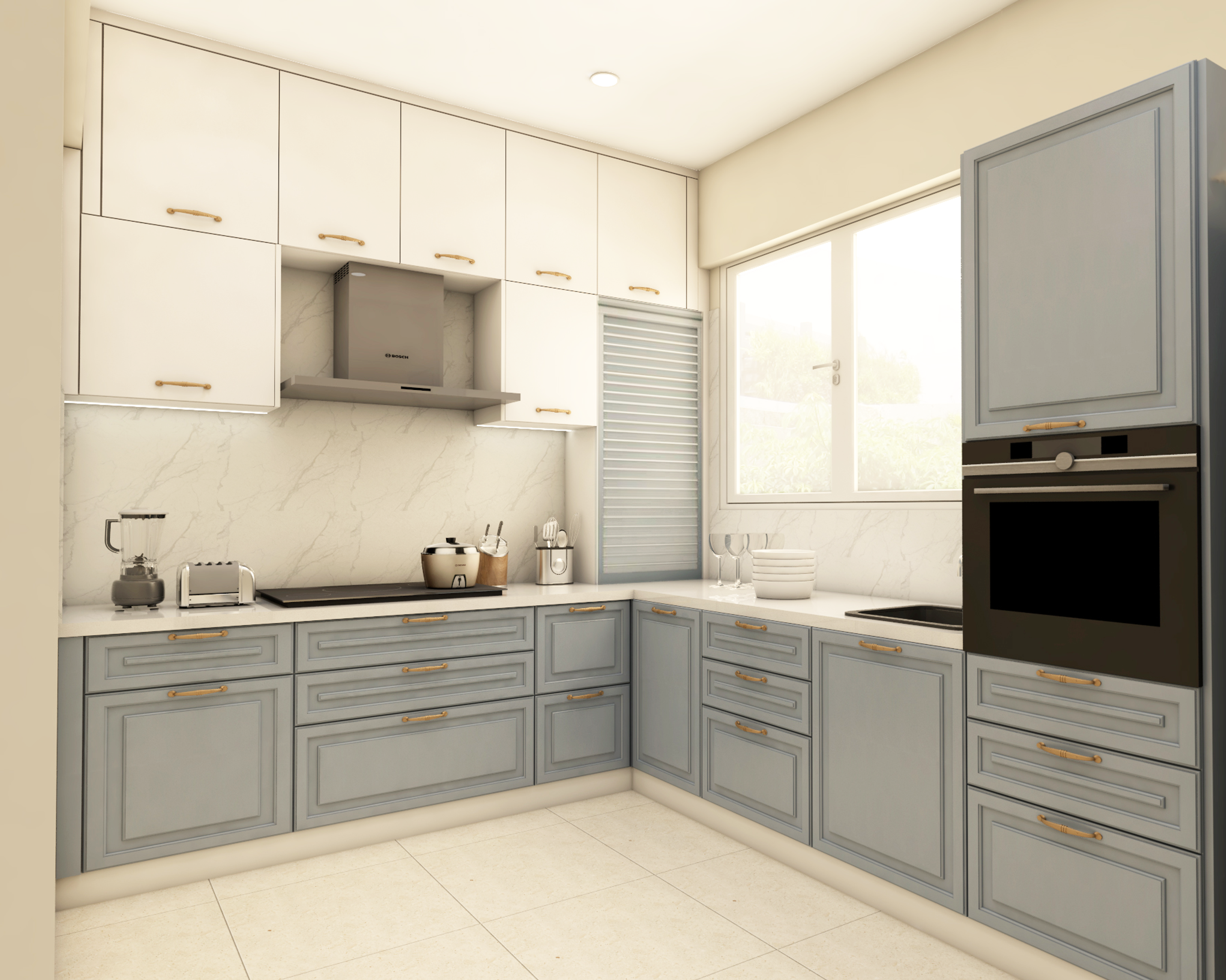 Classic Style Compact L-Shaped Kitchen Design
