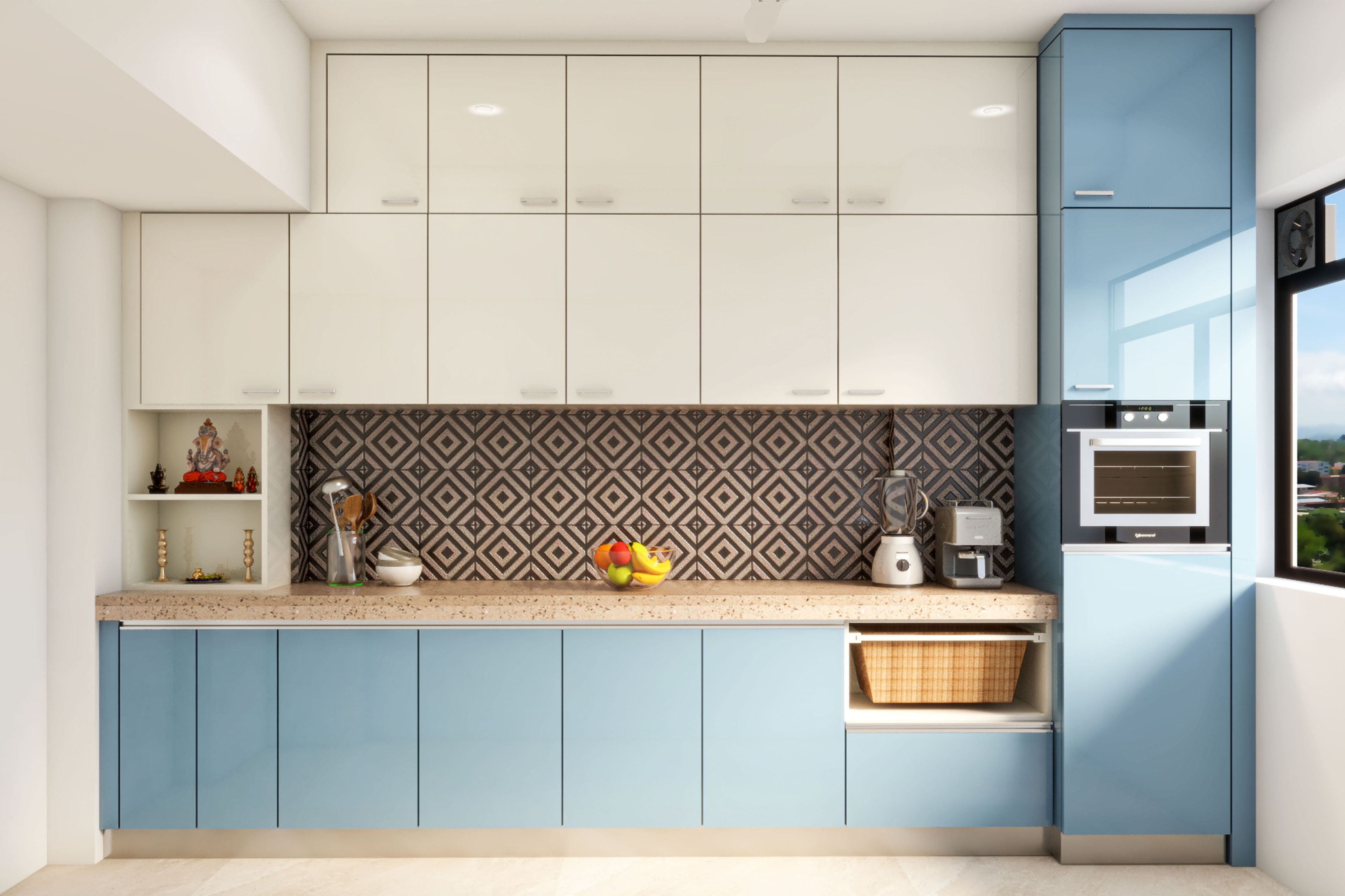 Blue And White Modern Kitchen Design - Livspace