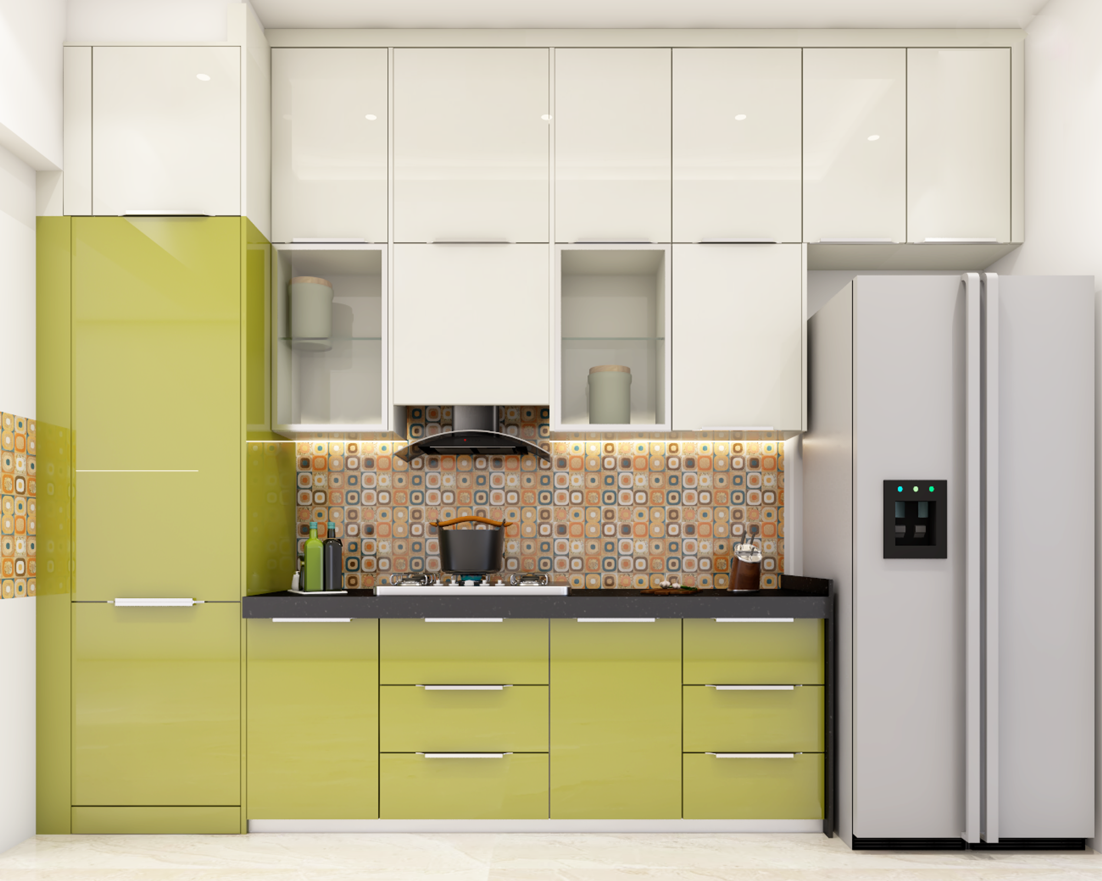 Modern Style Spacious Convenient Green And White Kitchen Design