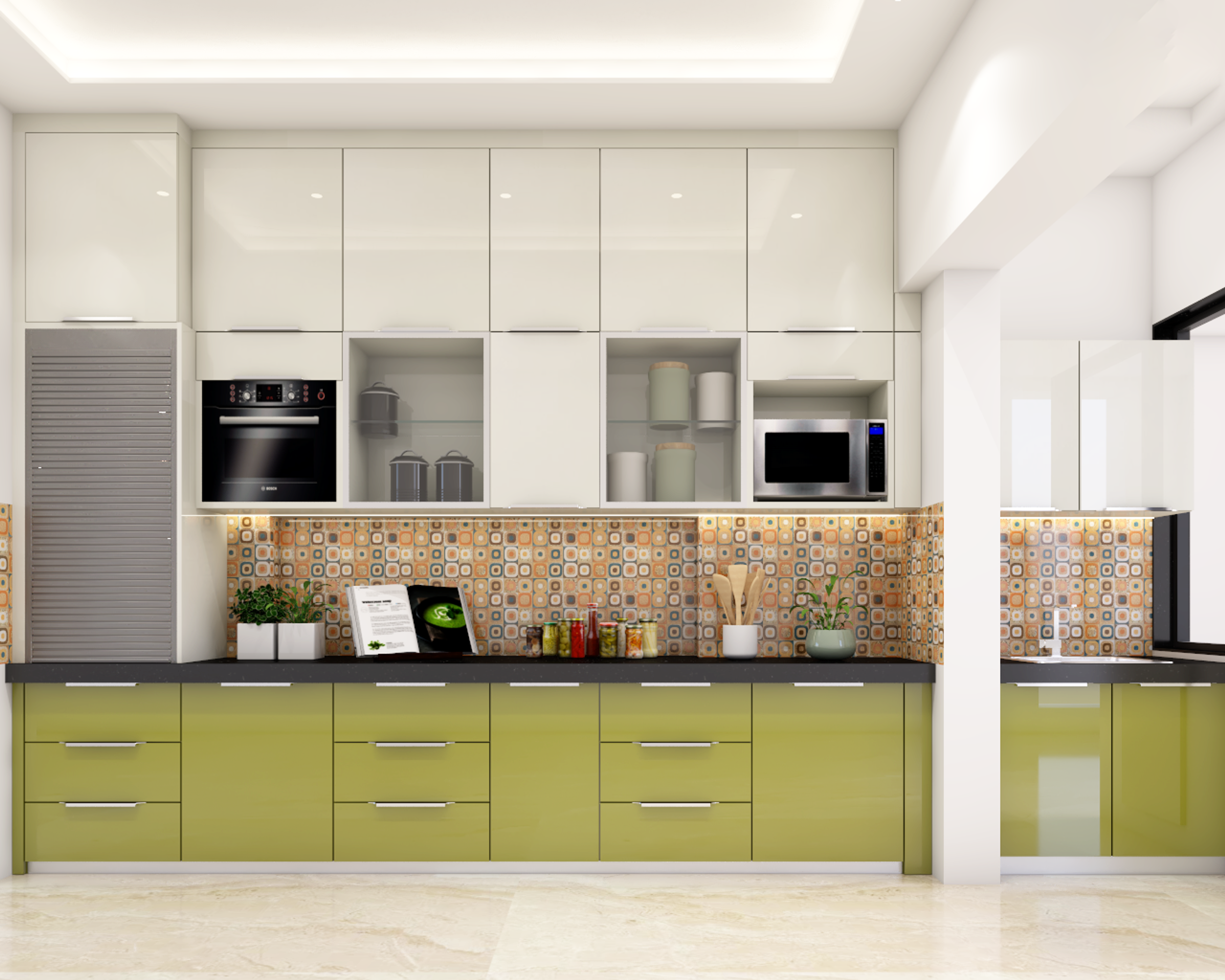 Modern Green And White Kitchen Design - Livspace