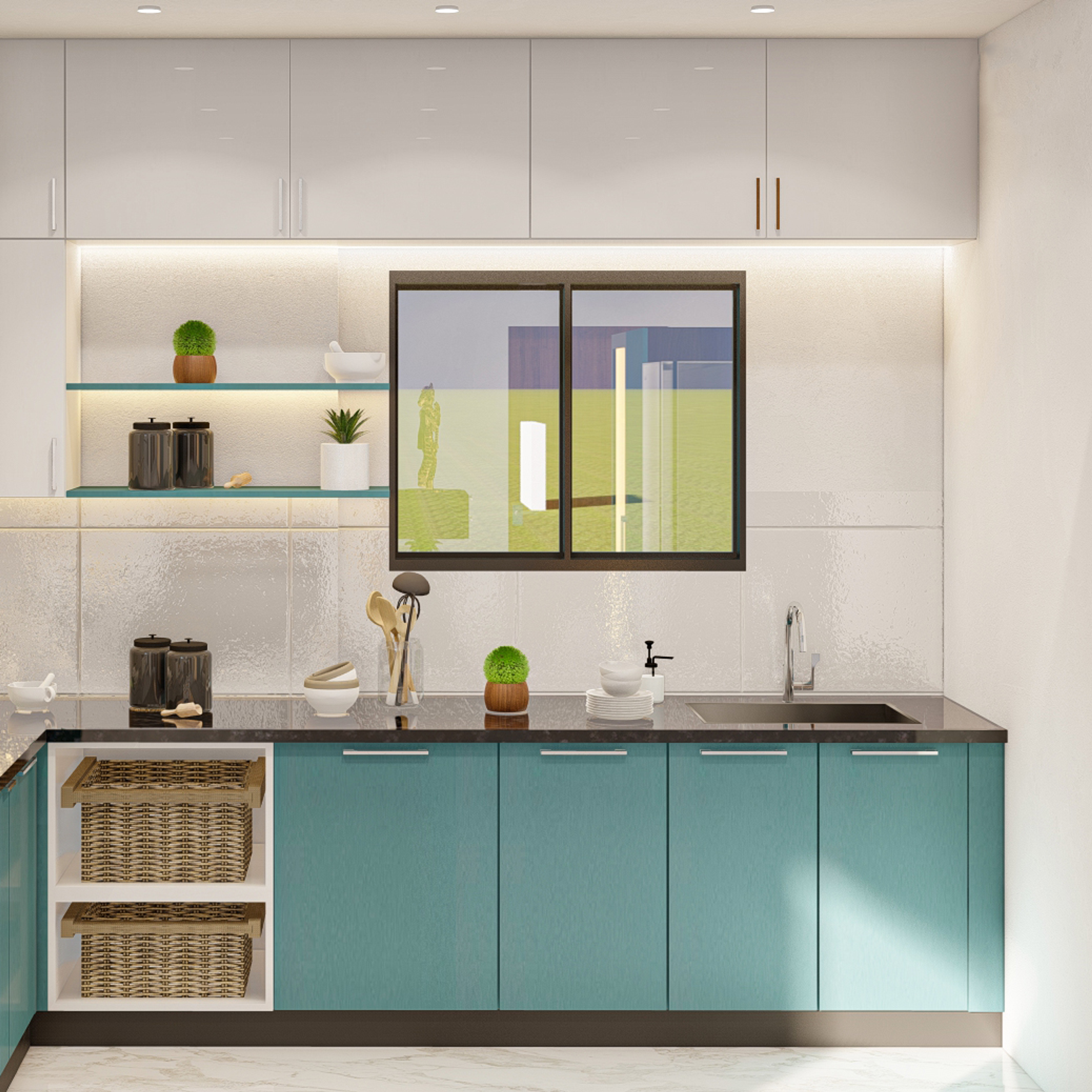 Modern Blue Kitchen Design - Livspace