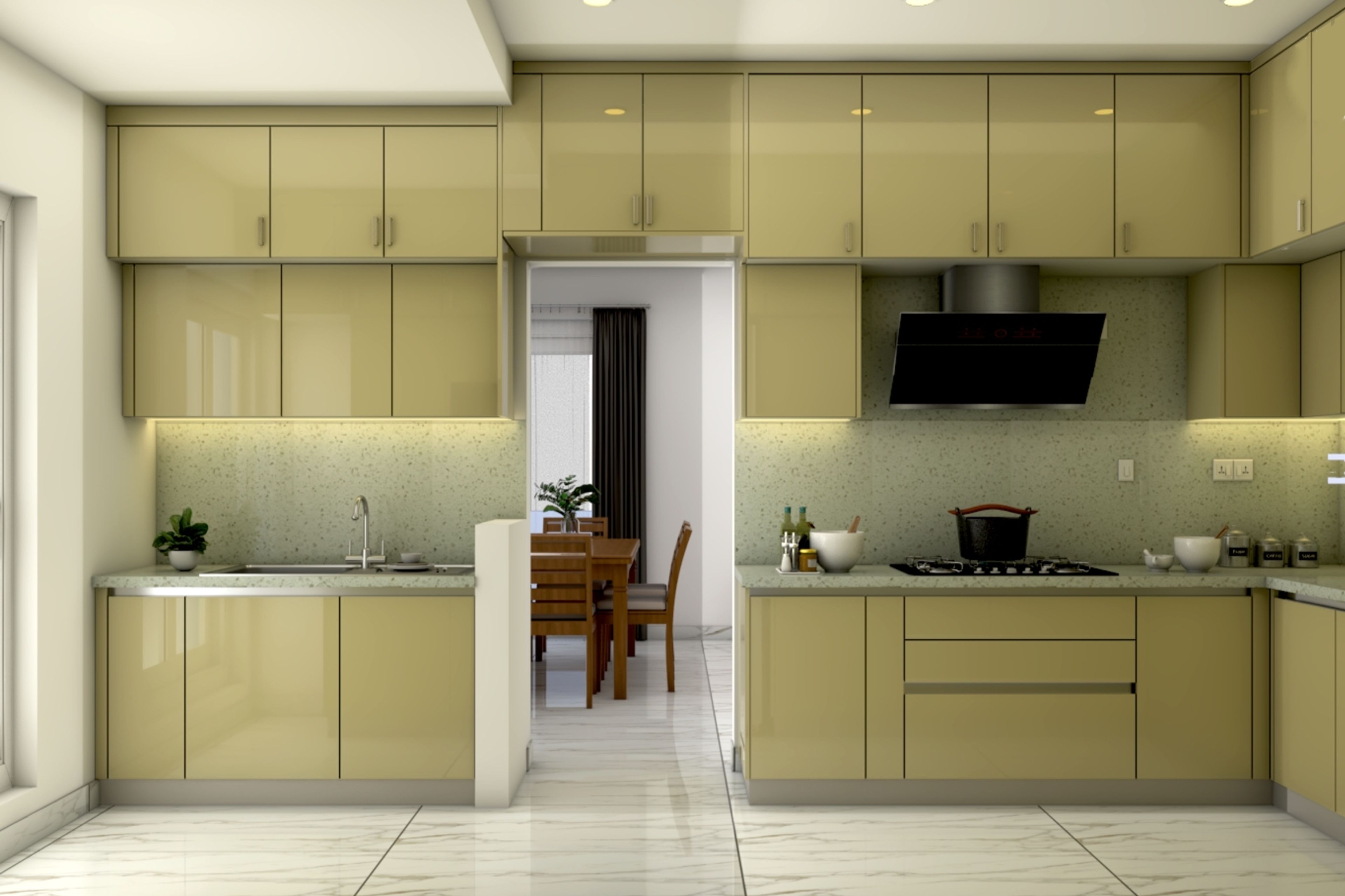 Modern Style Spacious Kitchen Design In Beige