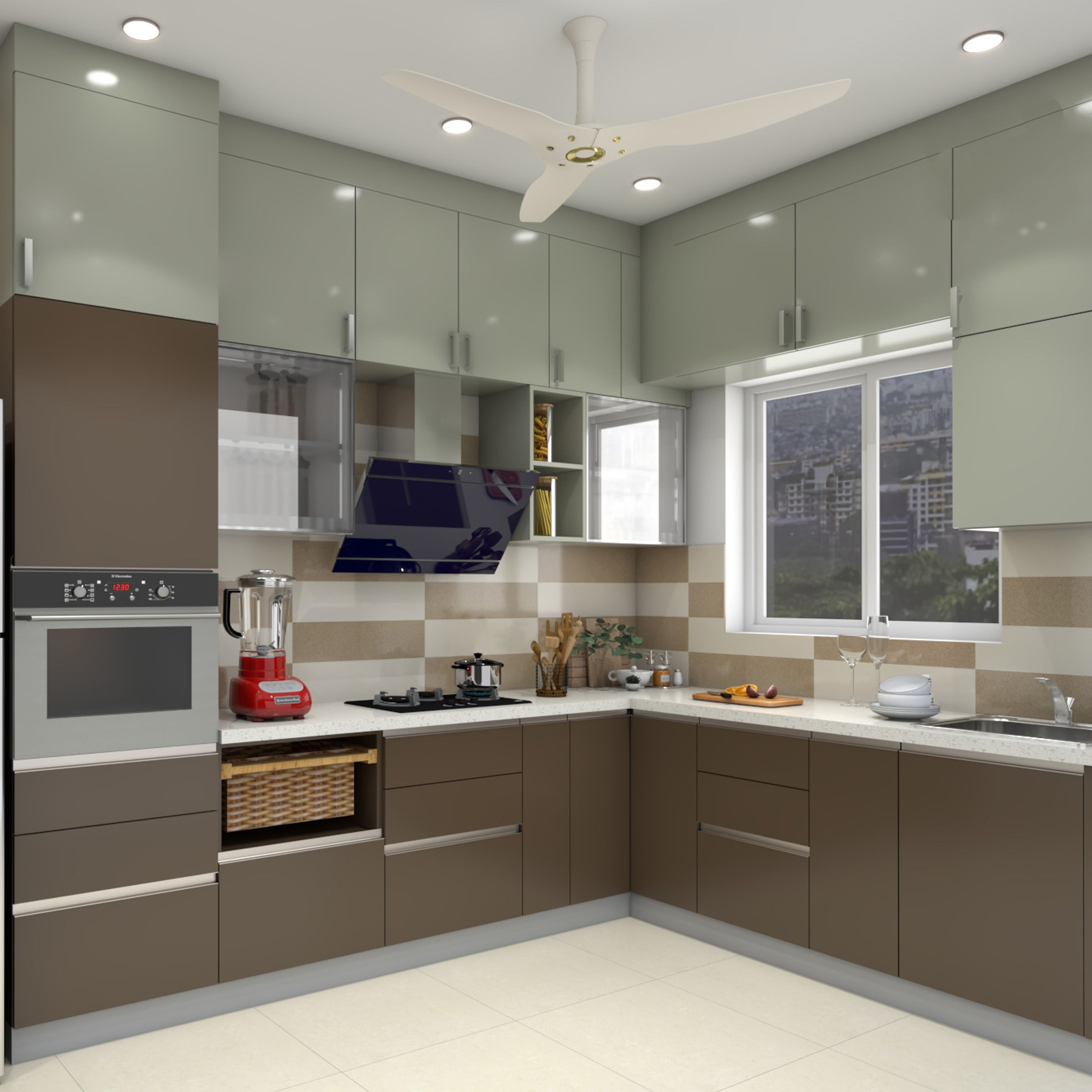 Pastel Green Toned Contemporary Kitchen For Compact Space