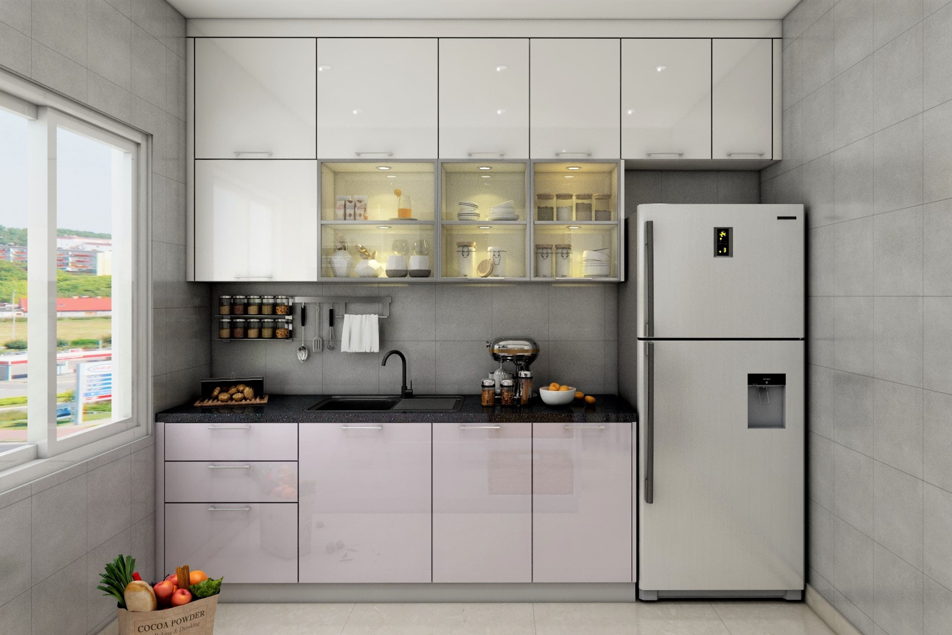 Convenient Modern Styled Compact Sized White Kitchen Design