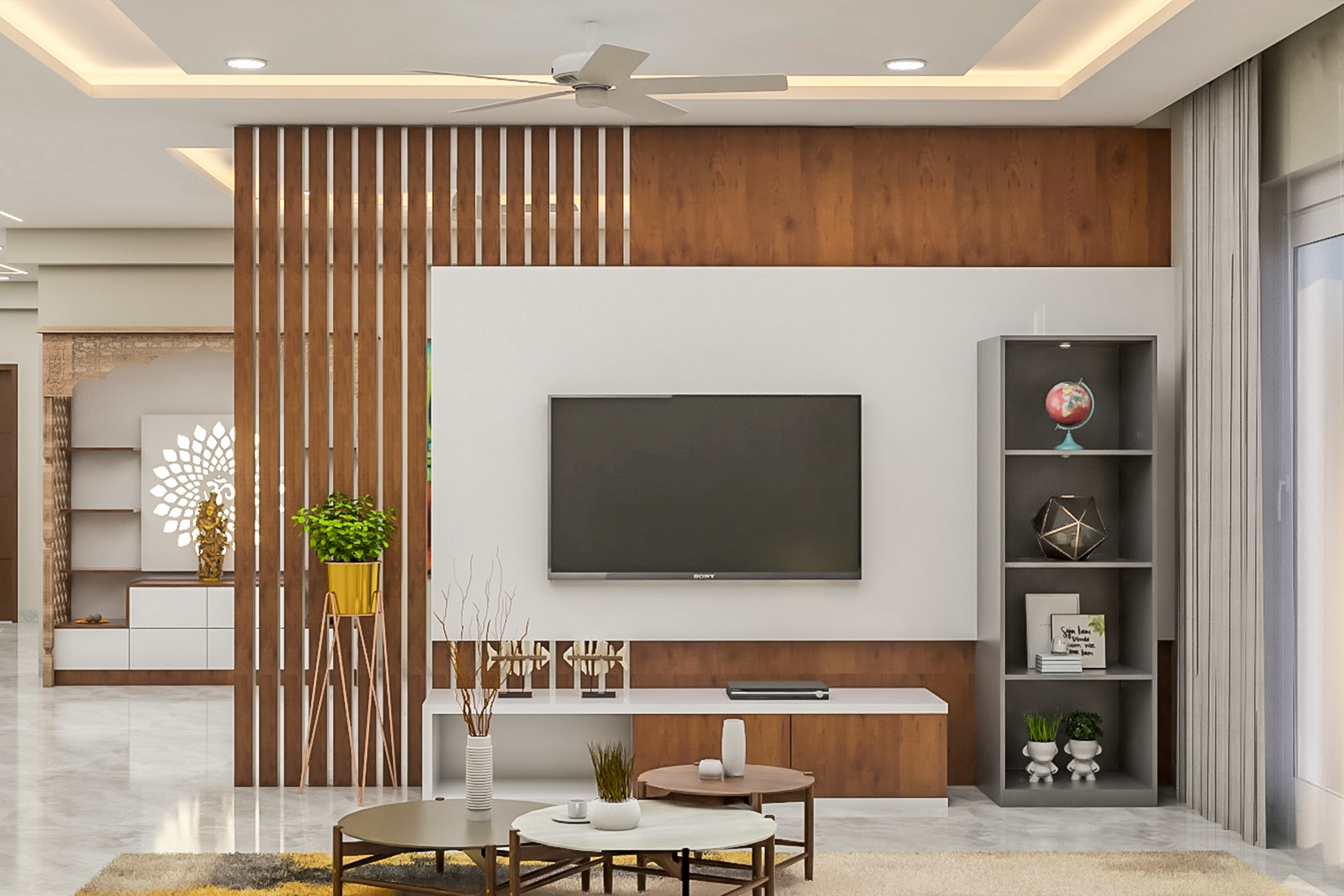 Spacious Pastel-Coloured Living Room Design - Livspace