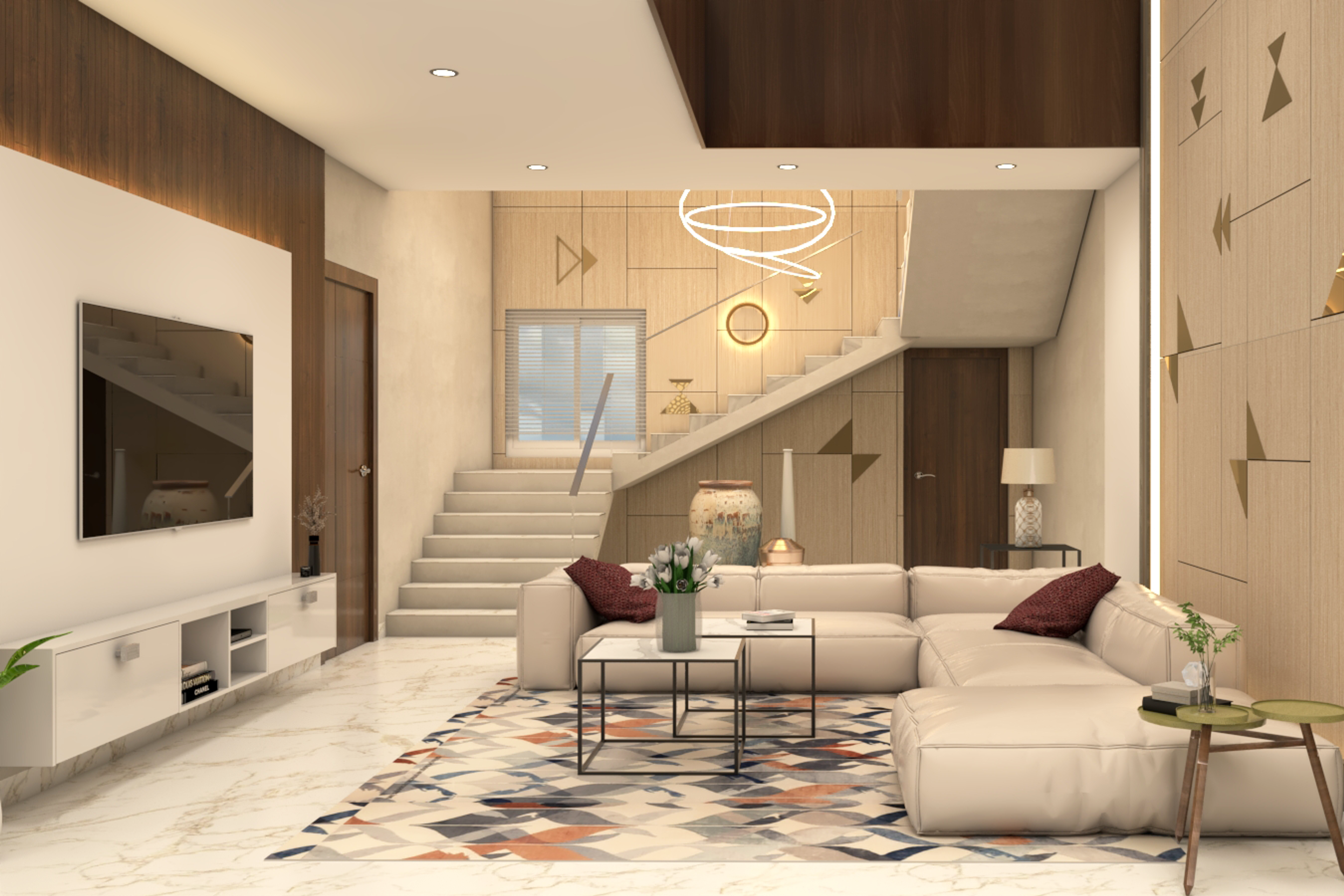 Farmhouse Themed Spacious Living Room Design