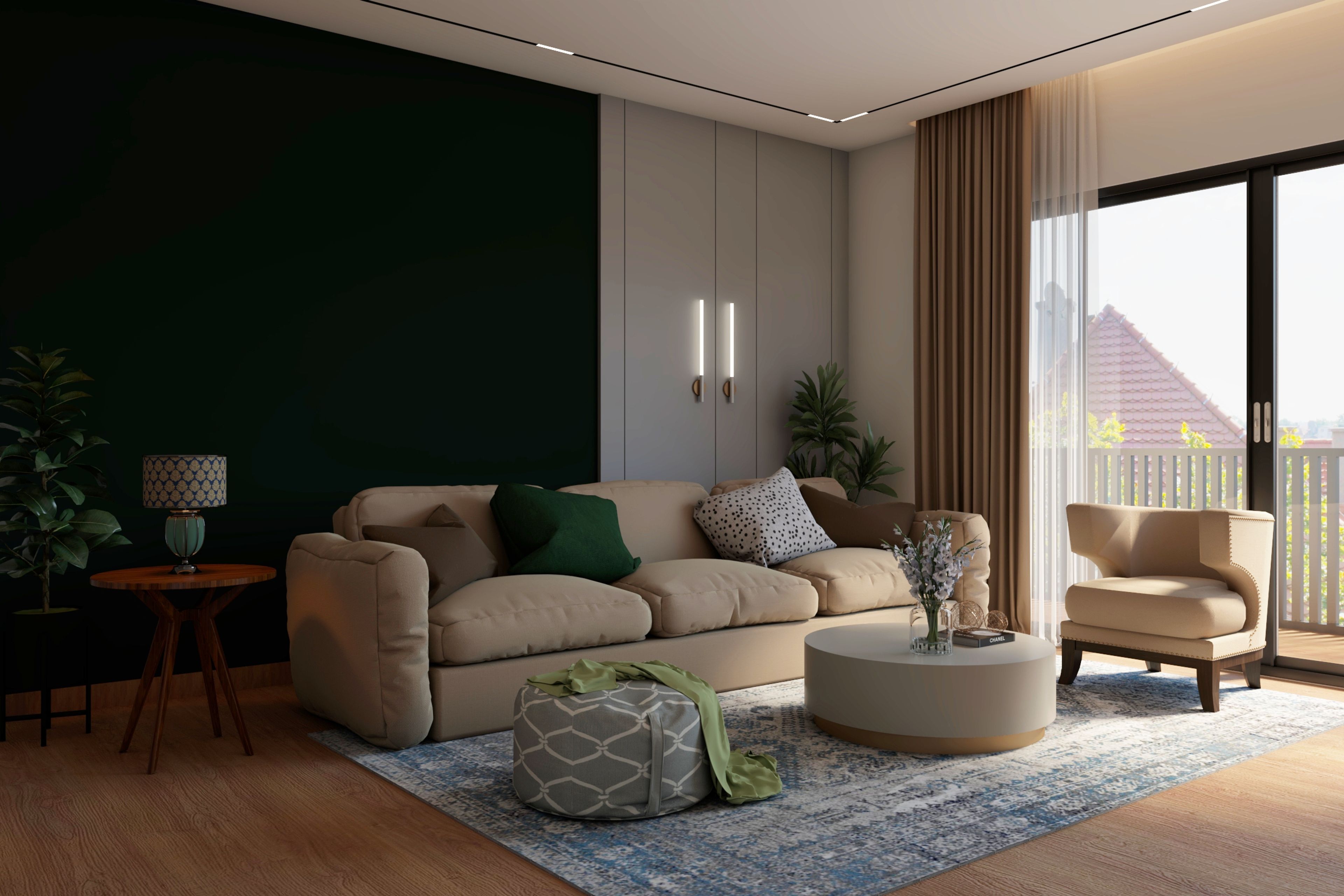 Modern Green And Beige Living Room Design