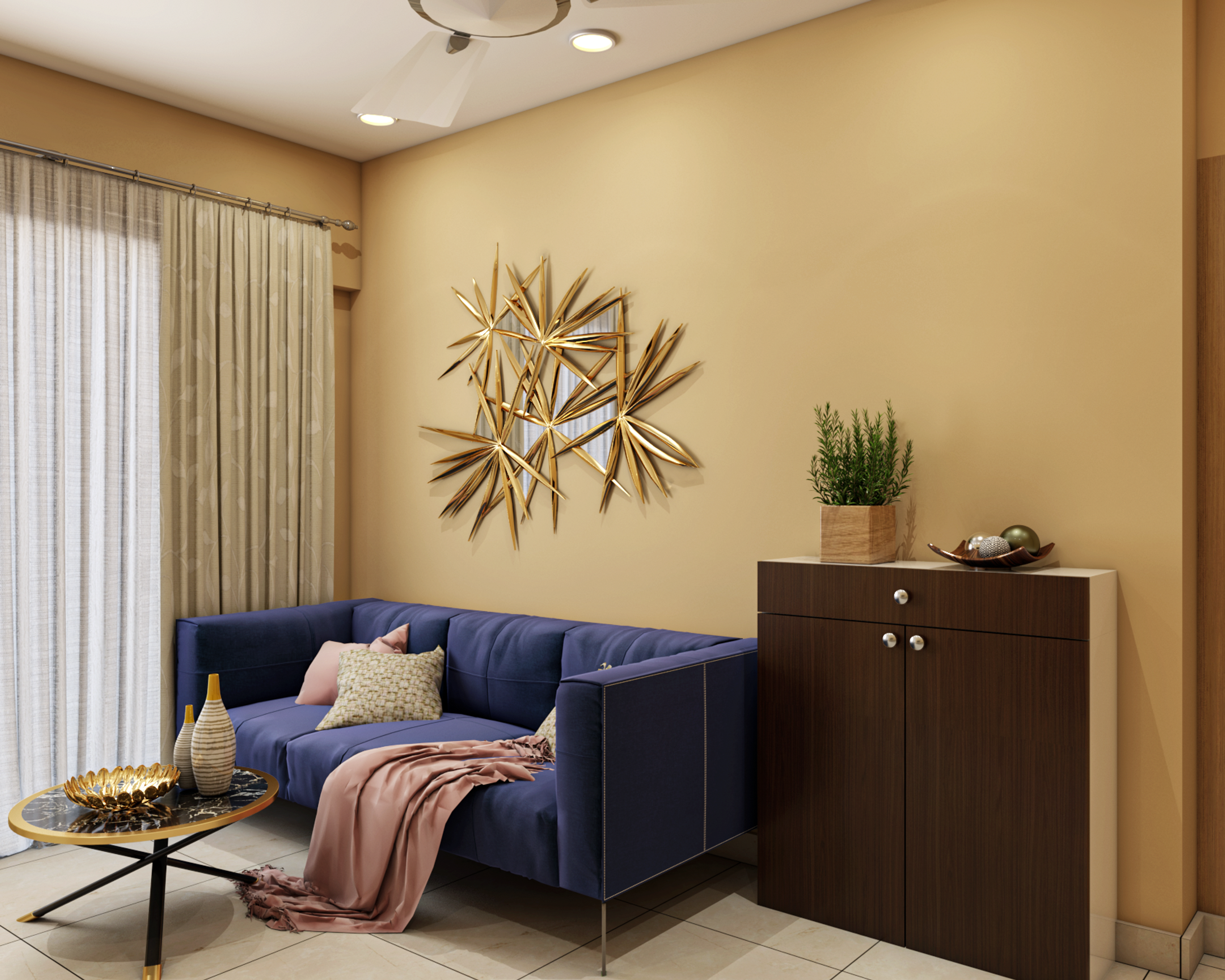 Contemporary Pastel Toned Compact Living Room Design