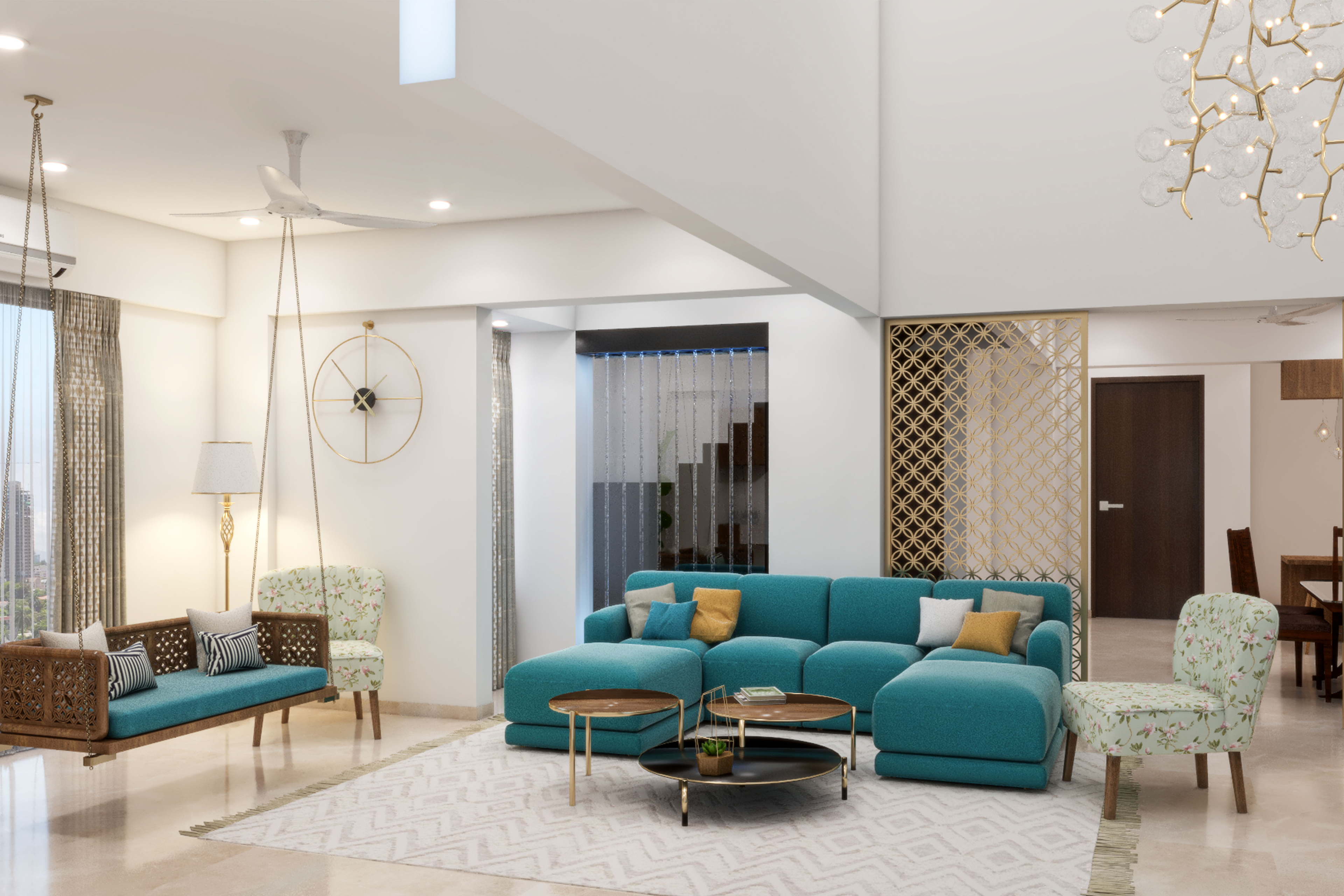 Classic Themed Spacious Living Room With Swing