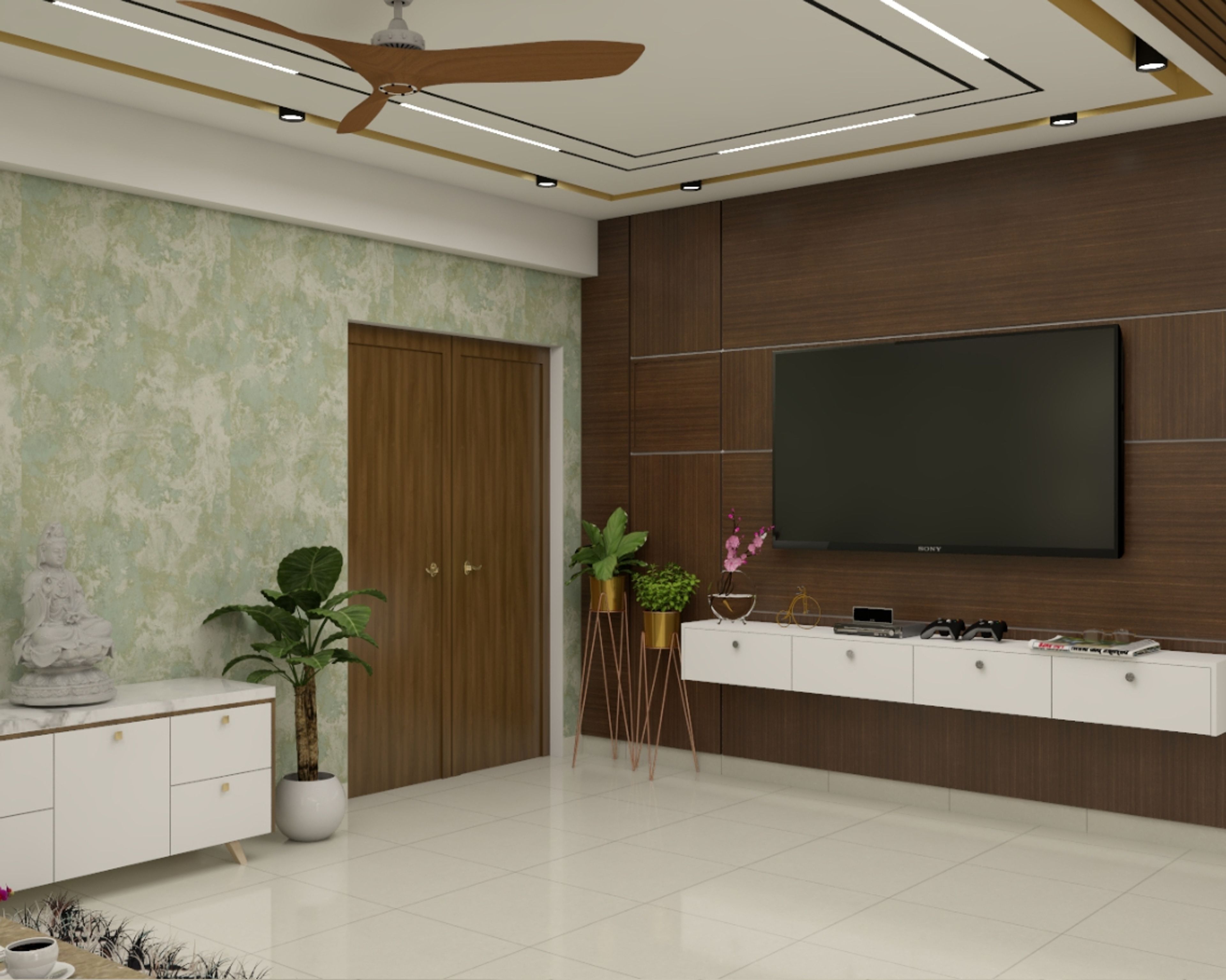 Contemporary Living Room With L-Shaped Sofa - Livspace