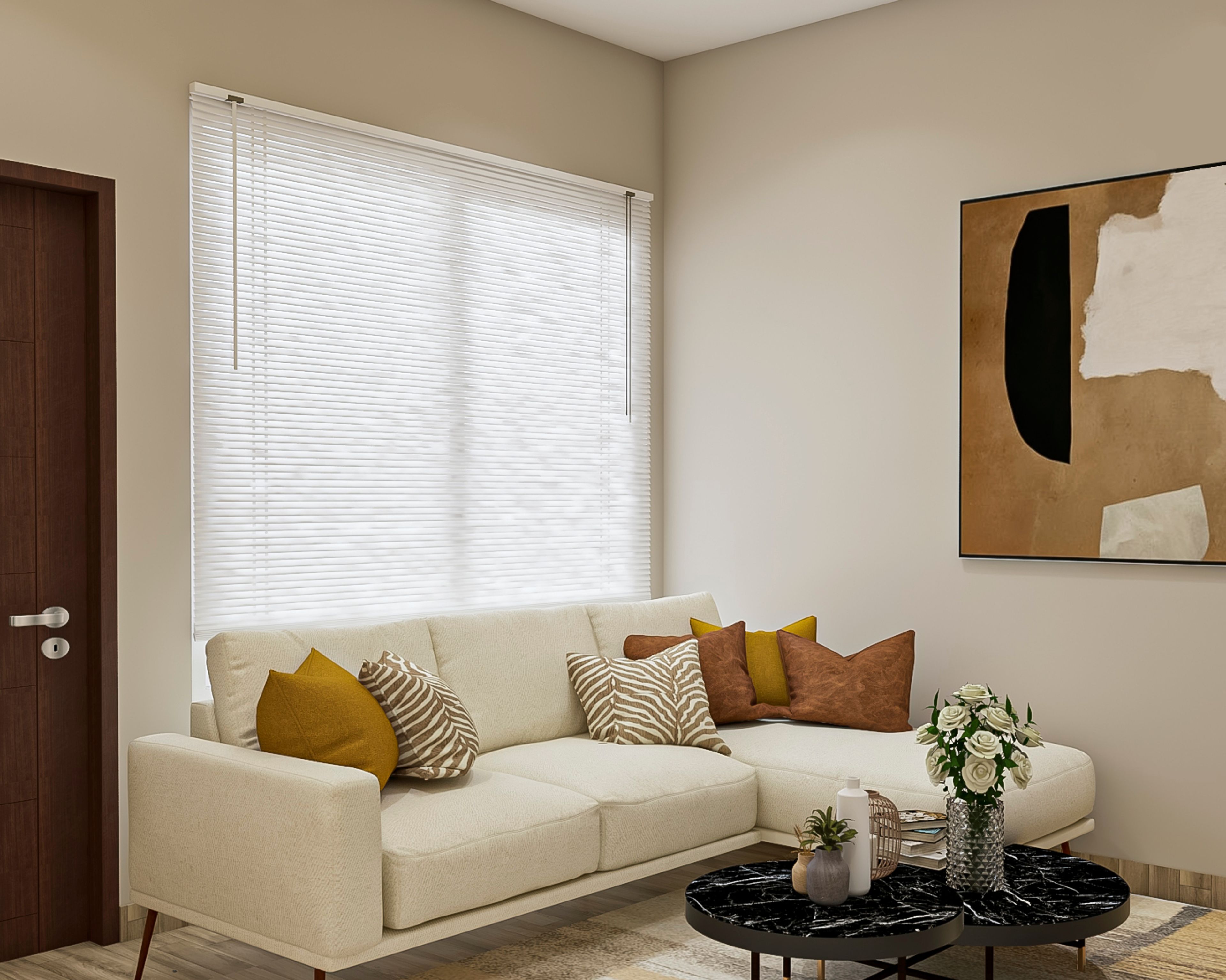 Modern Living Room with Soft Shades - Livspace