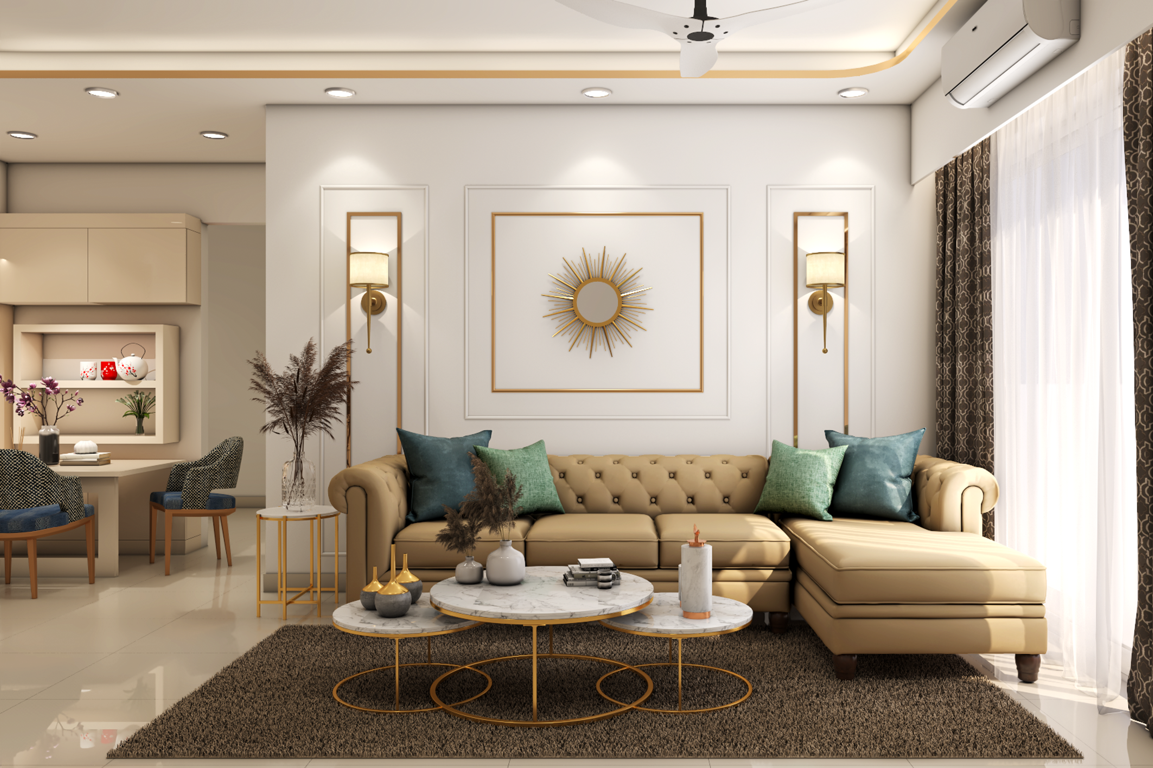 Contemporary Living Room Design With L-Shaped Leather Sofa