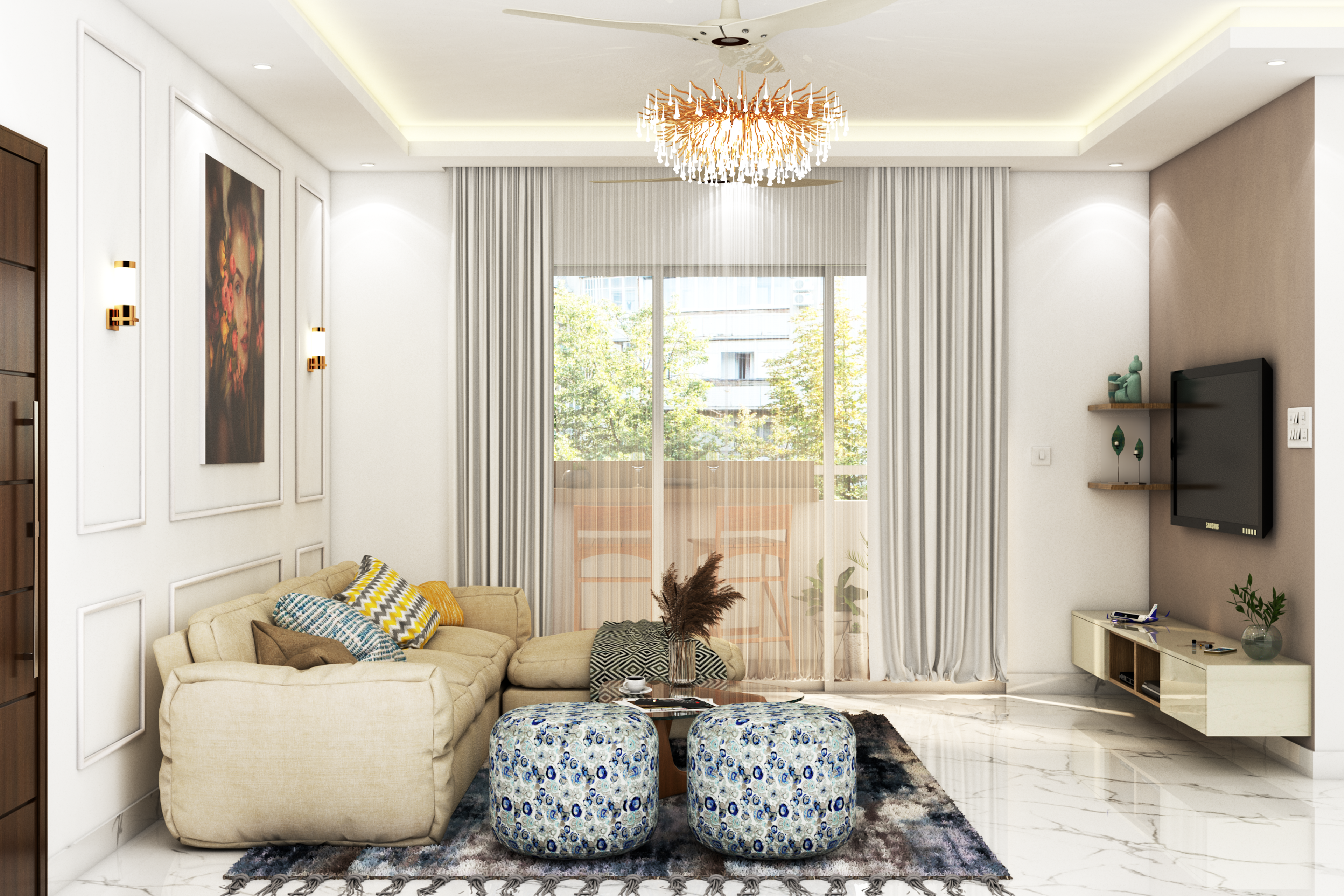 Contemporary Living Room Design In Beige And Brown