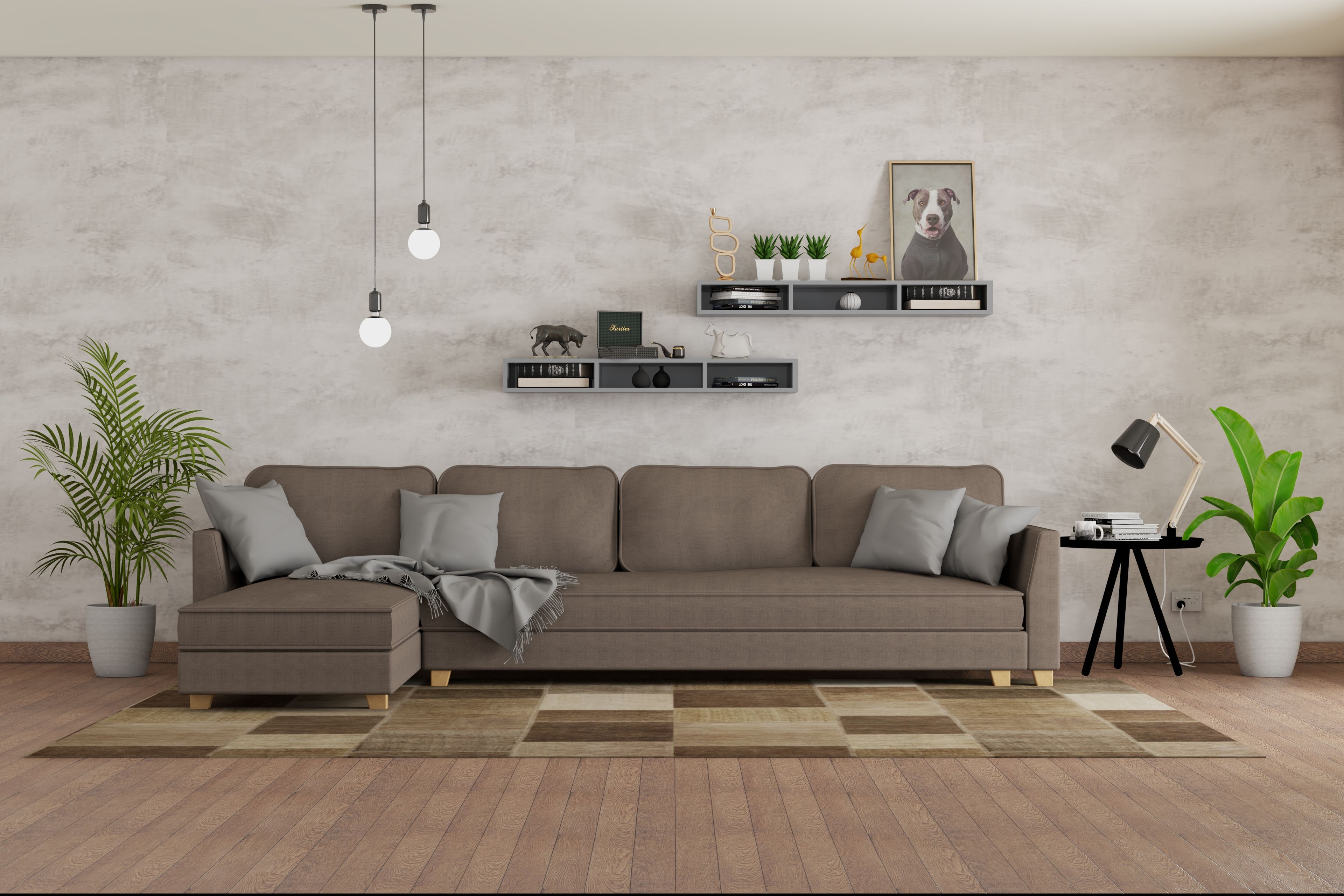 Modern Living Room With Mild Grey Coloured Accent Wall