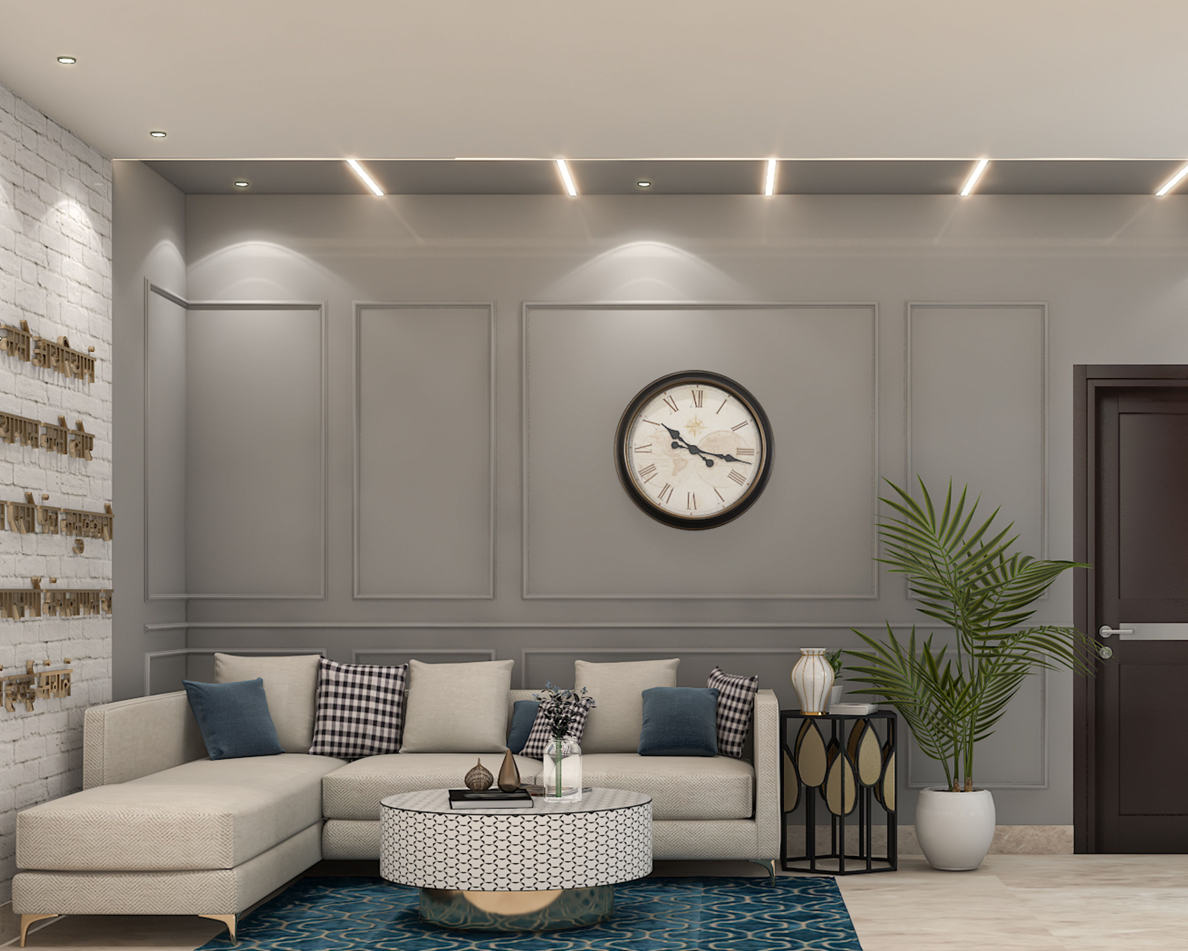 Modern Spacious Living Room Design In Grey