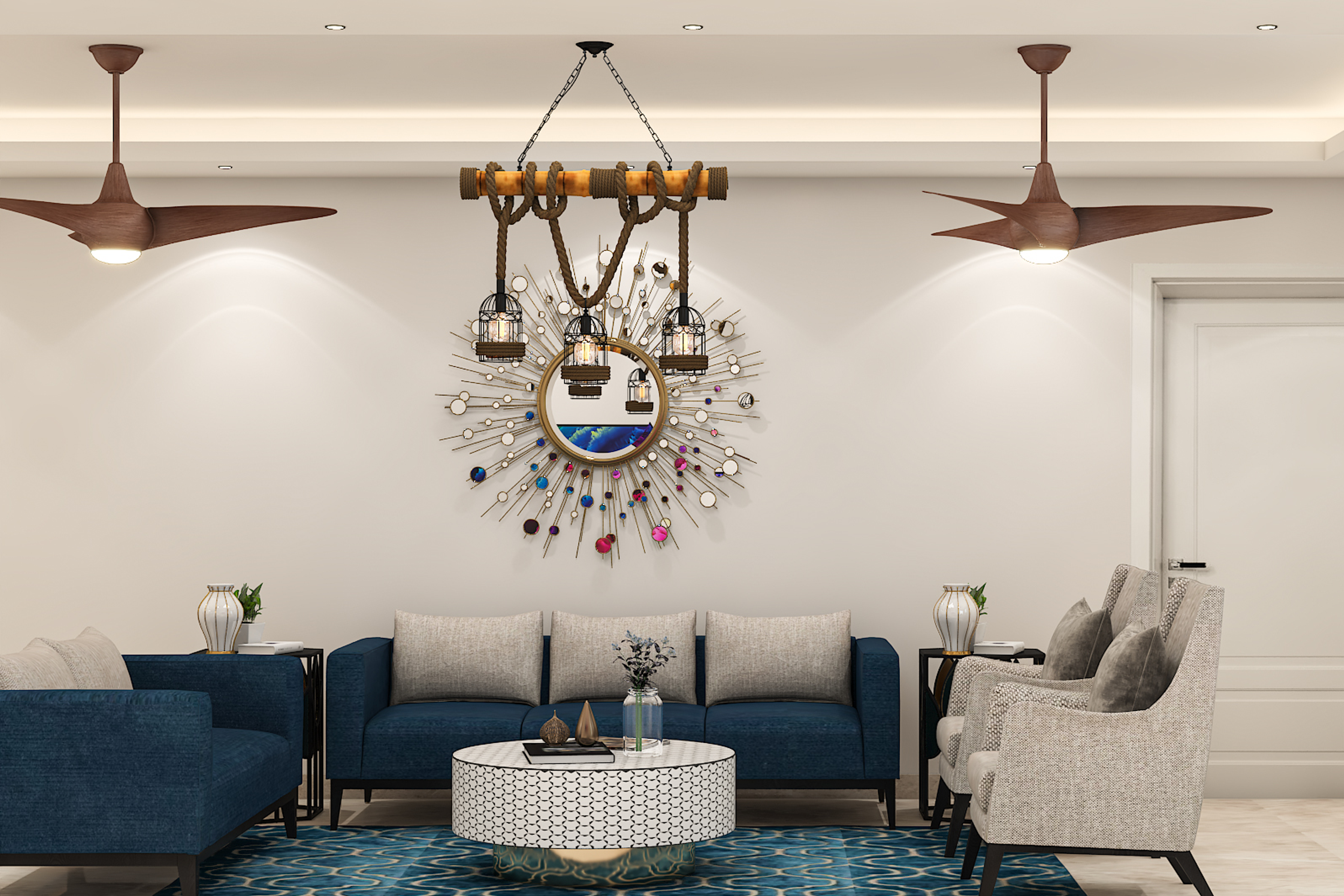 Eclectic Living Room Design With Decorative Mirror