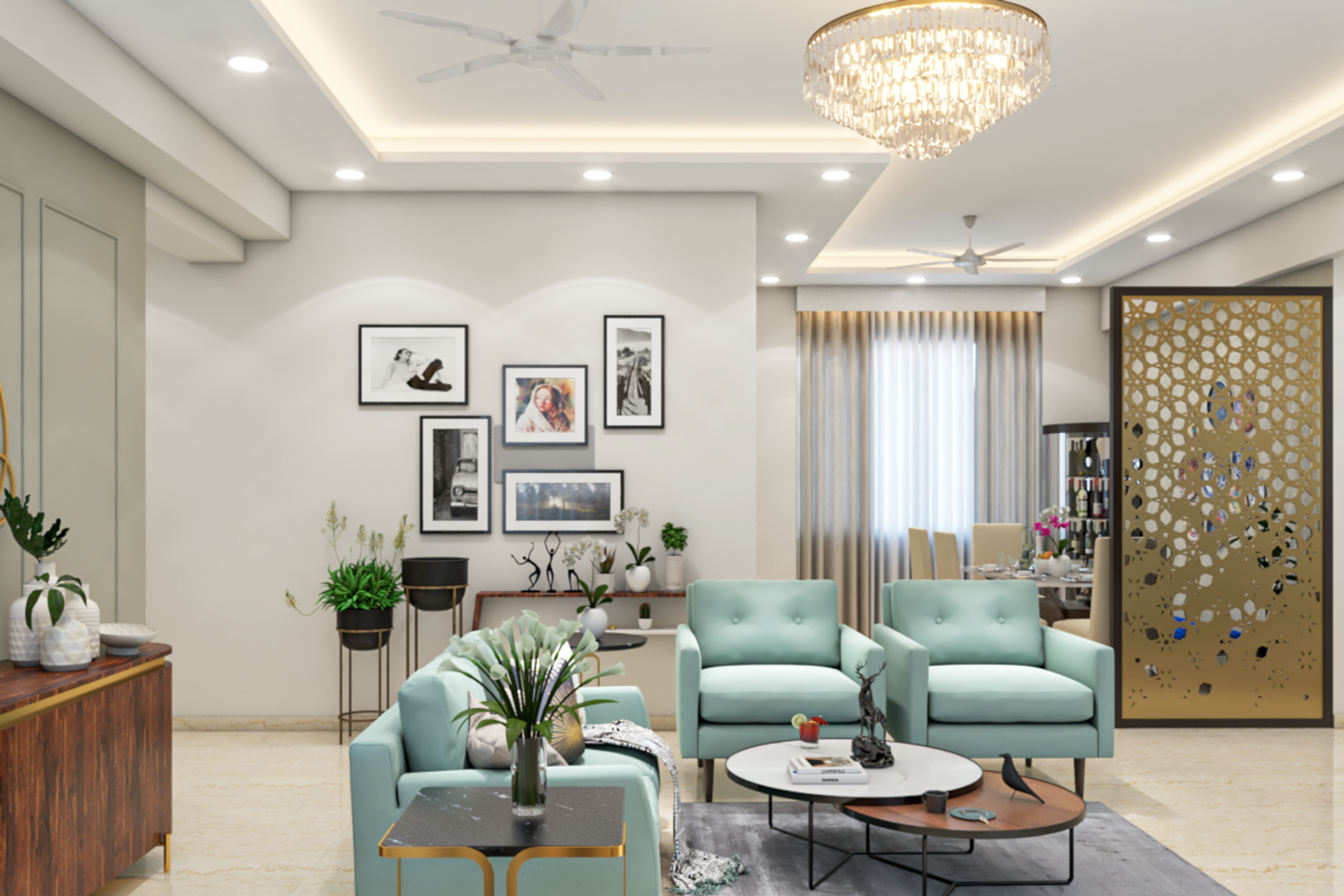 Light Blue Living Room Design - Livspace