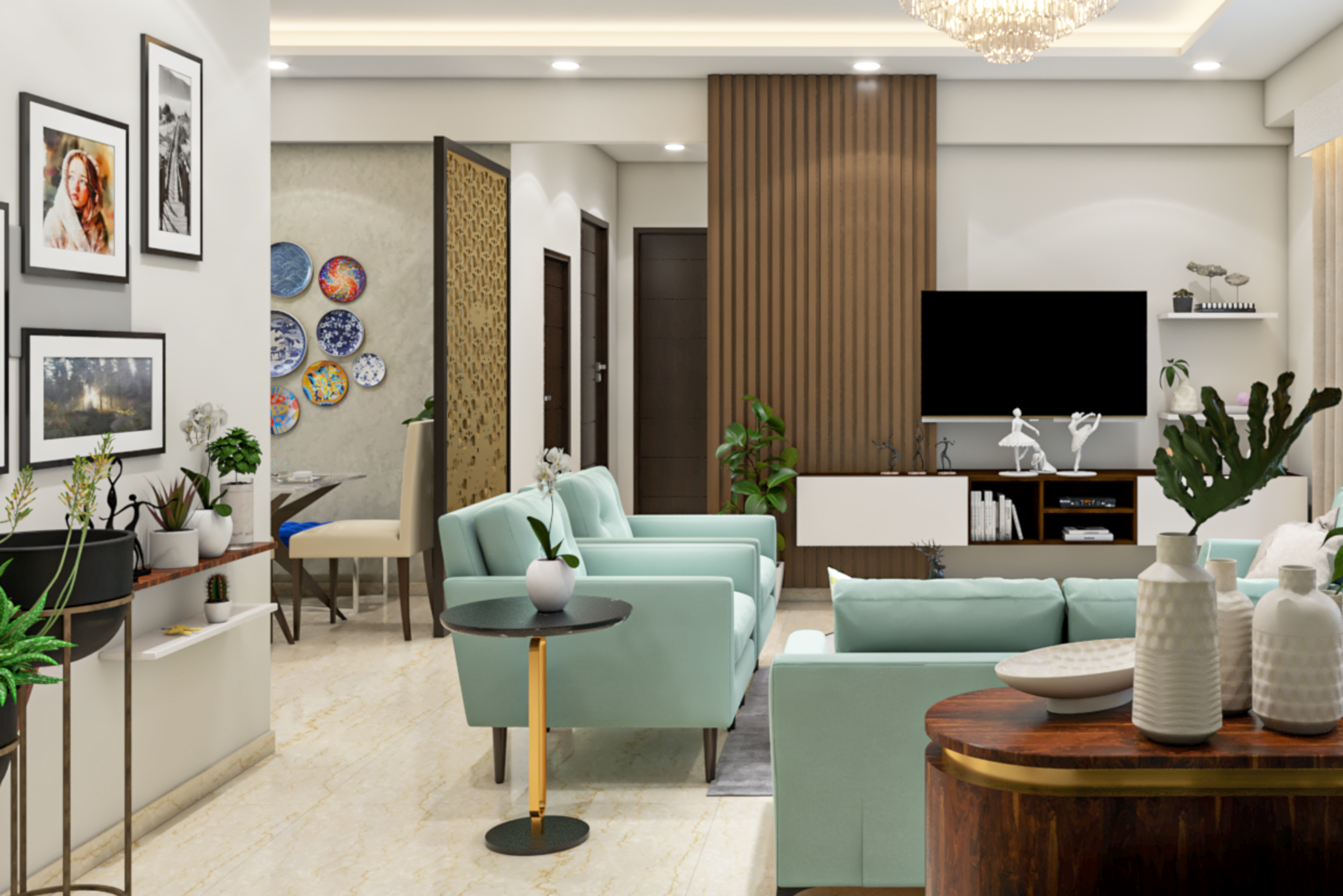 Light Blue Living Room Design - Livspace