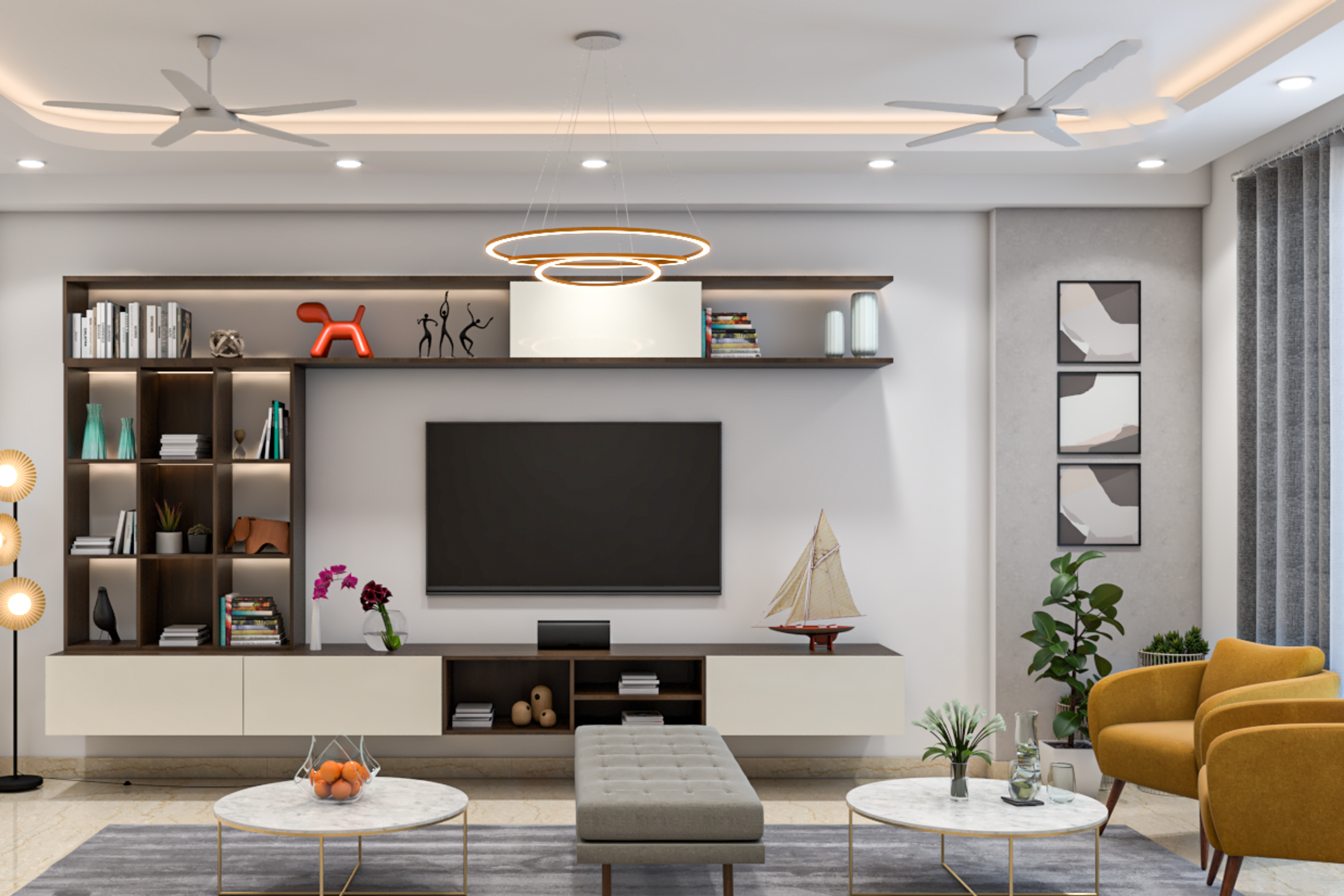 Living Room Design With Yellow Chairs - Livspace